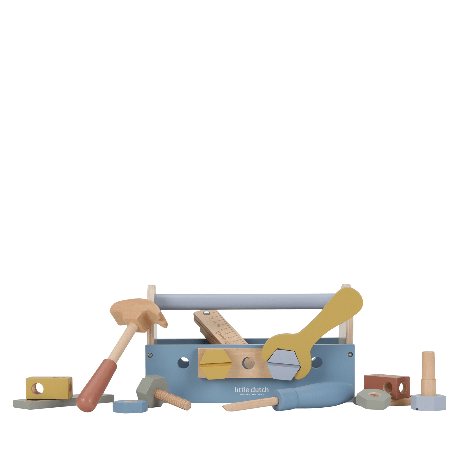 Wooden Blue Toolbox and Accessories