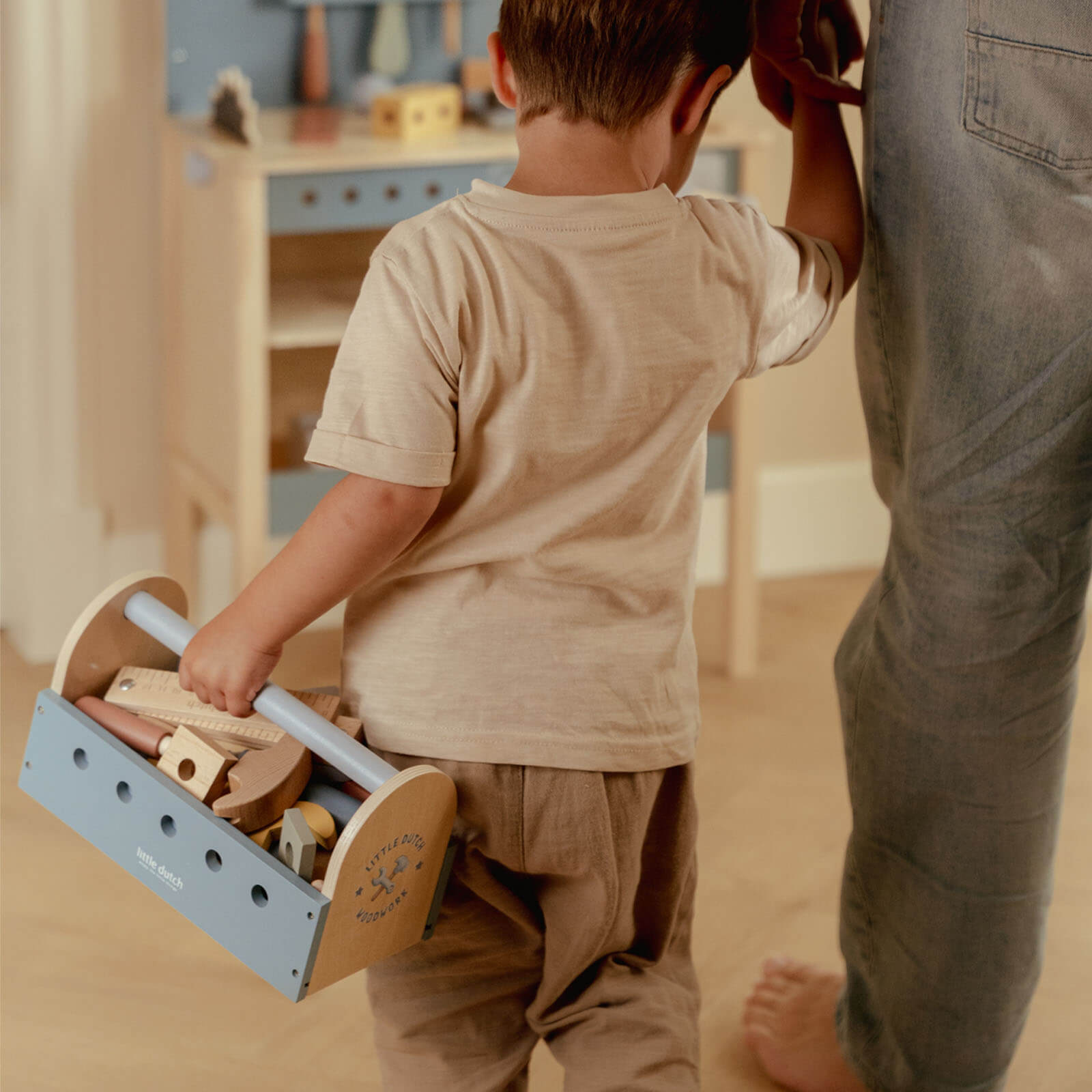 Wooden Blue Toolbox and Accessories