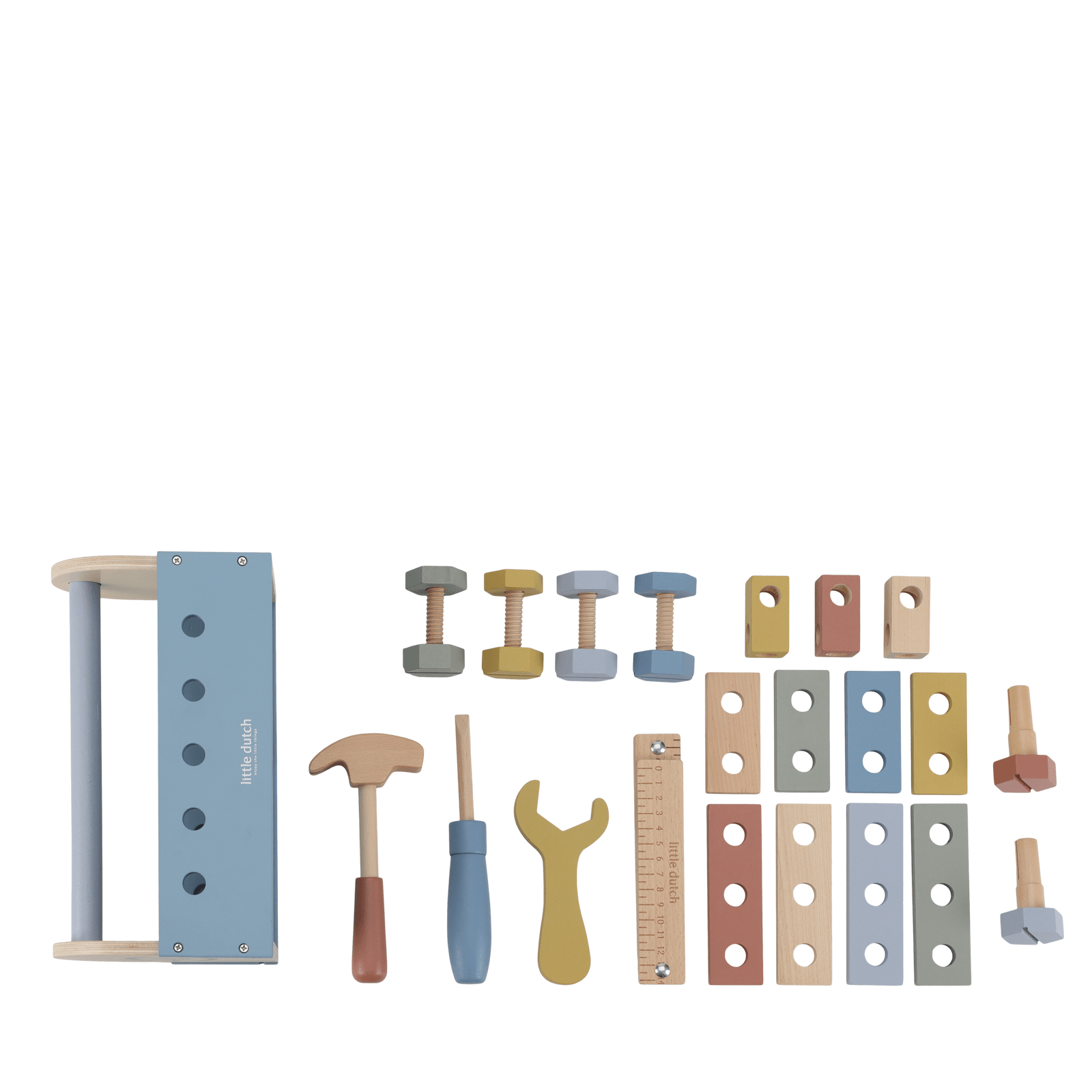 Wooden Blue Toolbox and Accessories