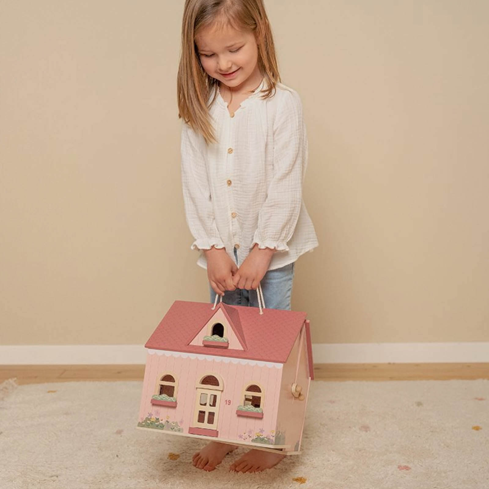 Portable Pink Doll's House Plus Furniture and Accessories