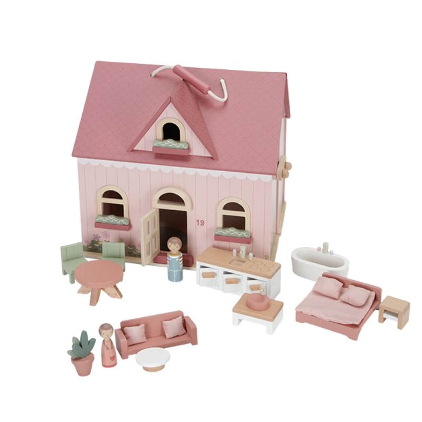 Portable Pink Doll's House Plus Furniture and Accessories
