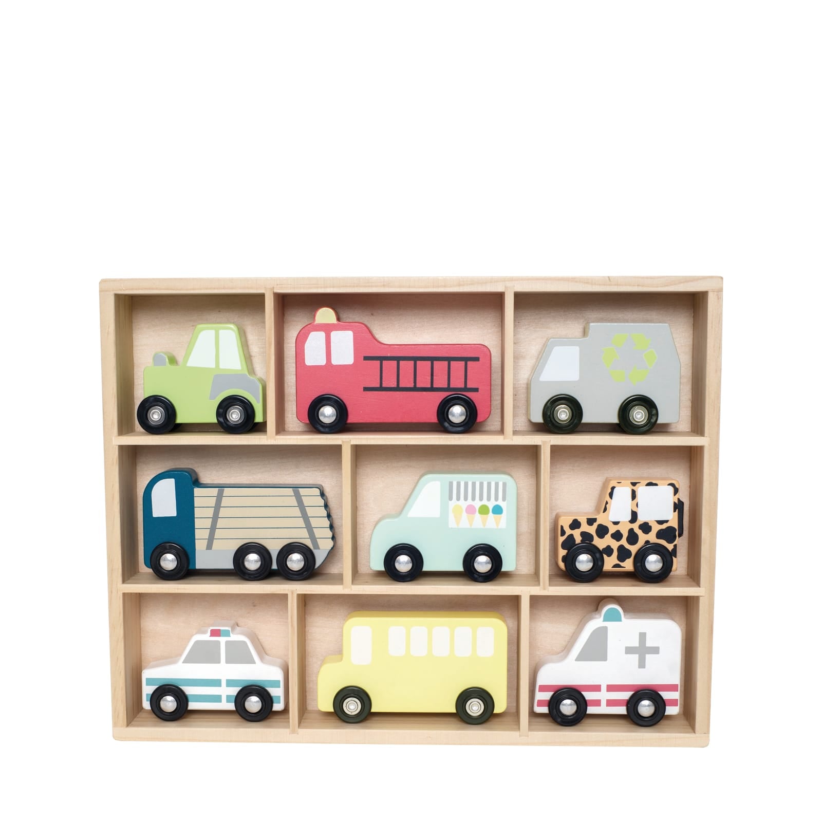 Wooden Cars In Shelf Display
