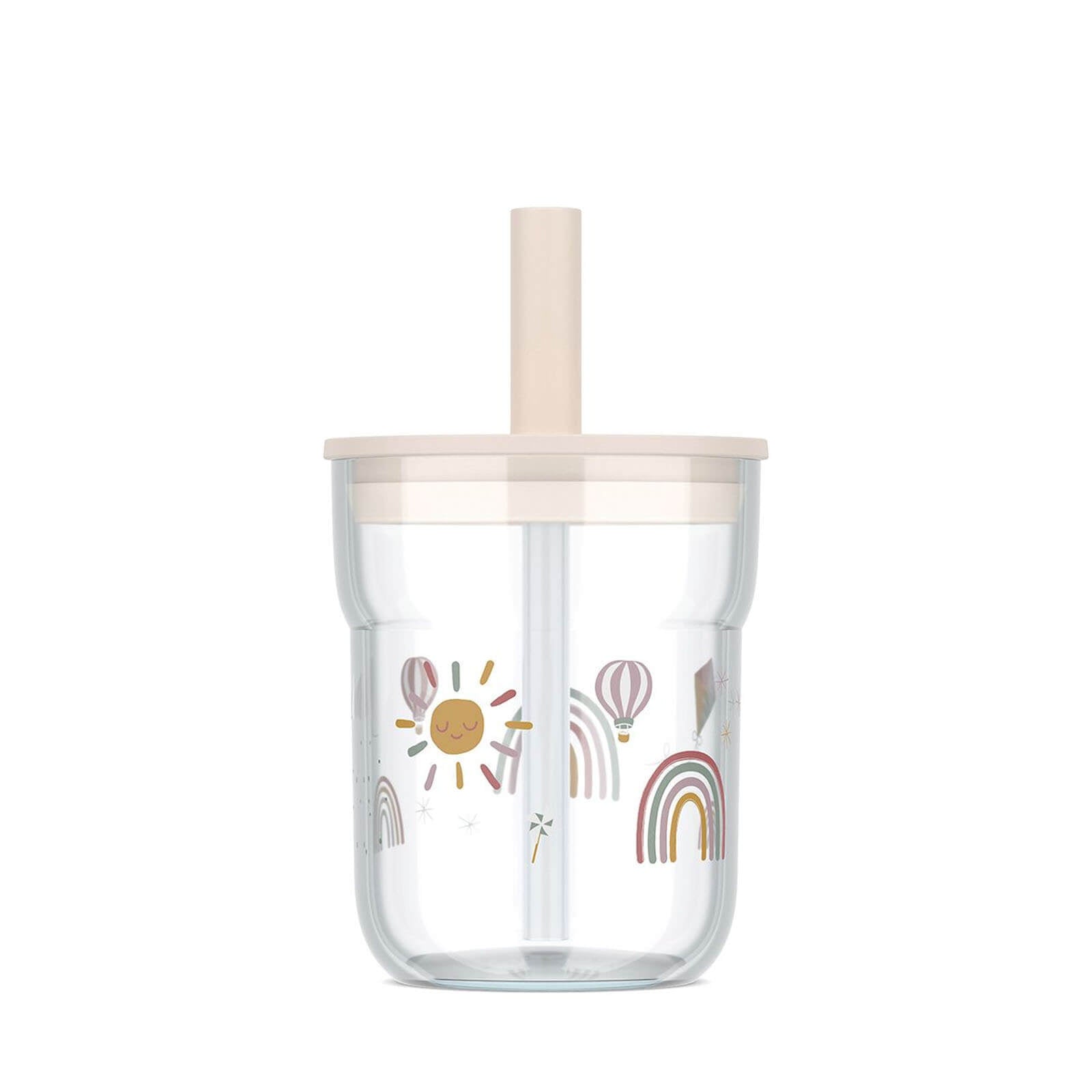 Children's Glass 250 ml with Straw - Sunshine and Rainbows