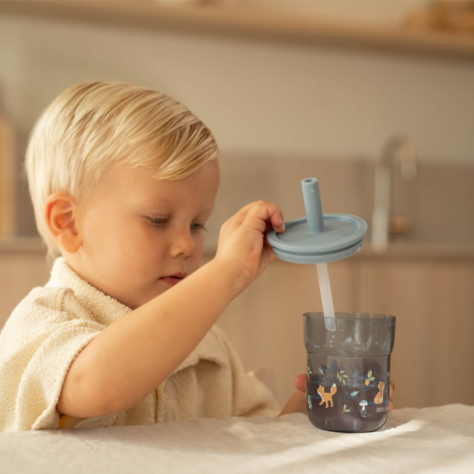 Children's Glass 250 ml with Straw - Forest Friends