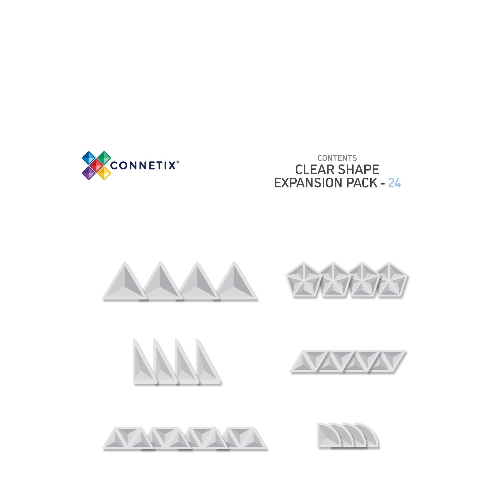 Magnetic Tiles Clear Shape Expansion Pack - 24 Pieces