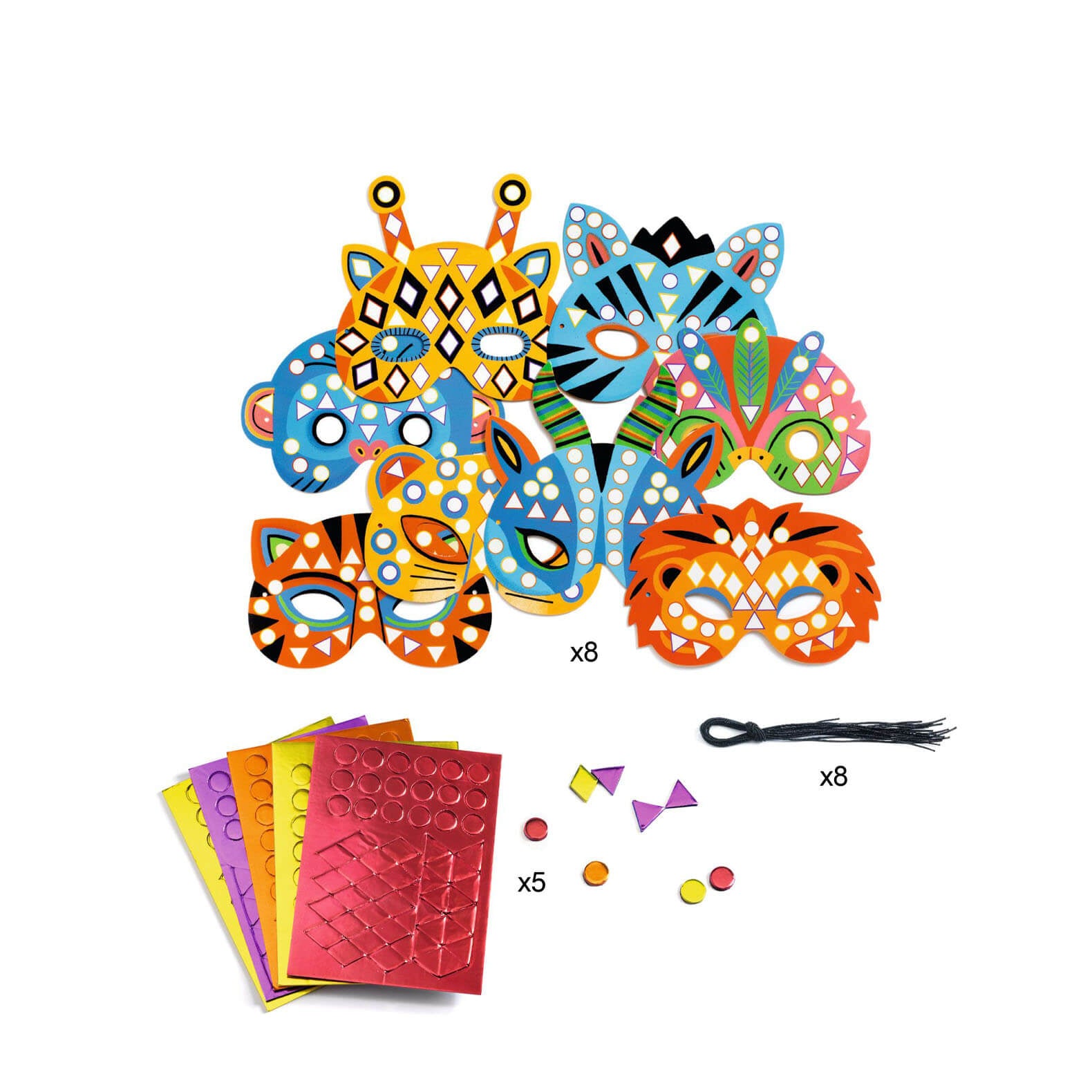 Do It Yourself Mosaics Craft Set - 8 Jungle Animal Masks