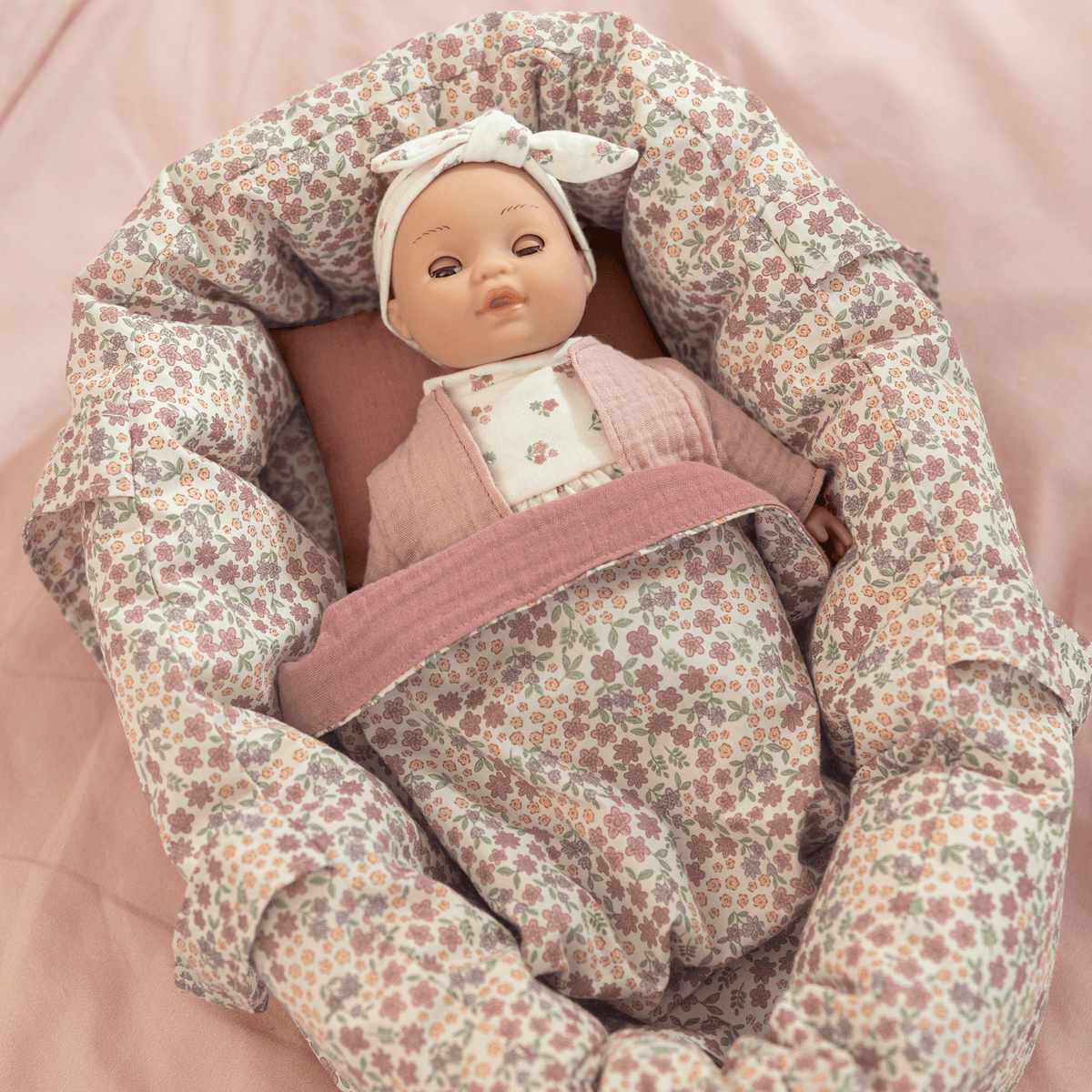 Doll Carry Cot - Pink Flowers