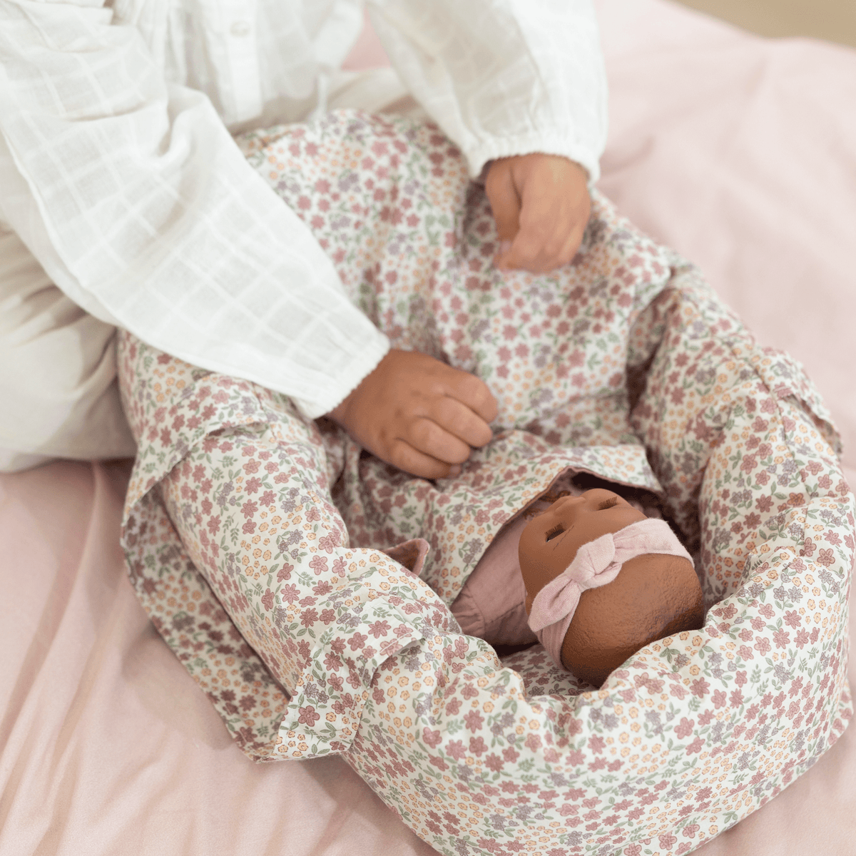 Doll Carry Cot - Pink Flowers