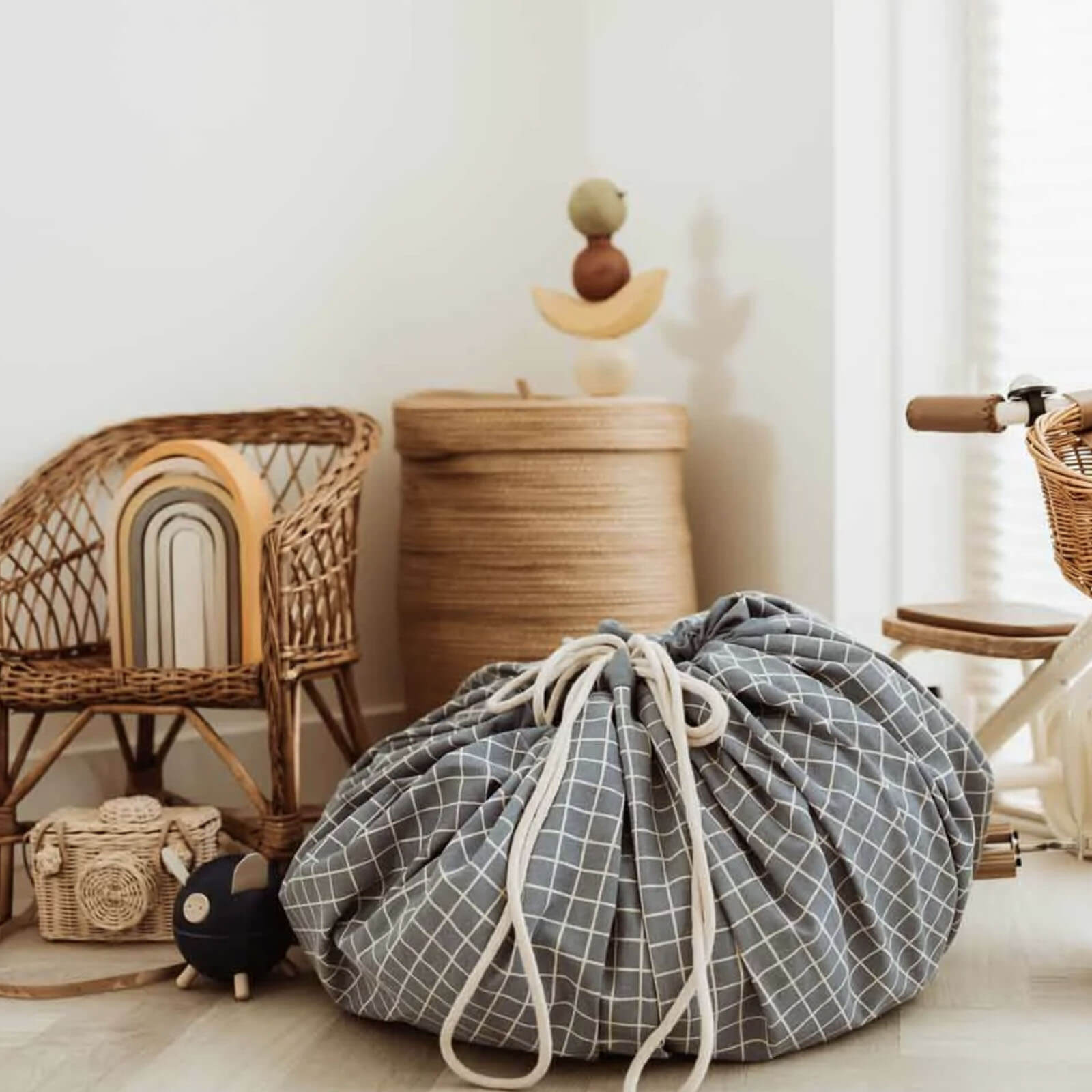 Organic Grid - Blue Toy Storage Bag / Playmat