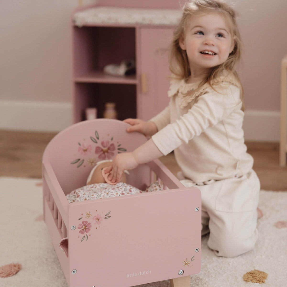 Wooden Doll Bed And Bedding