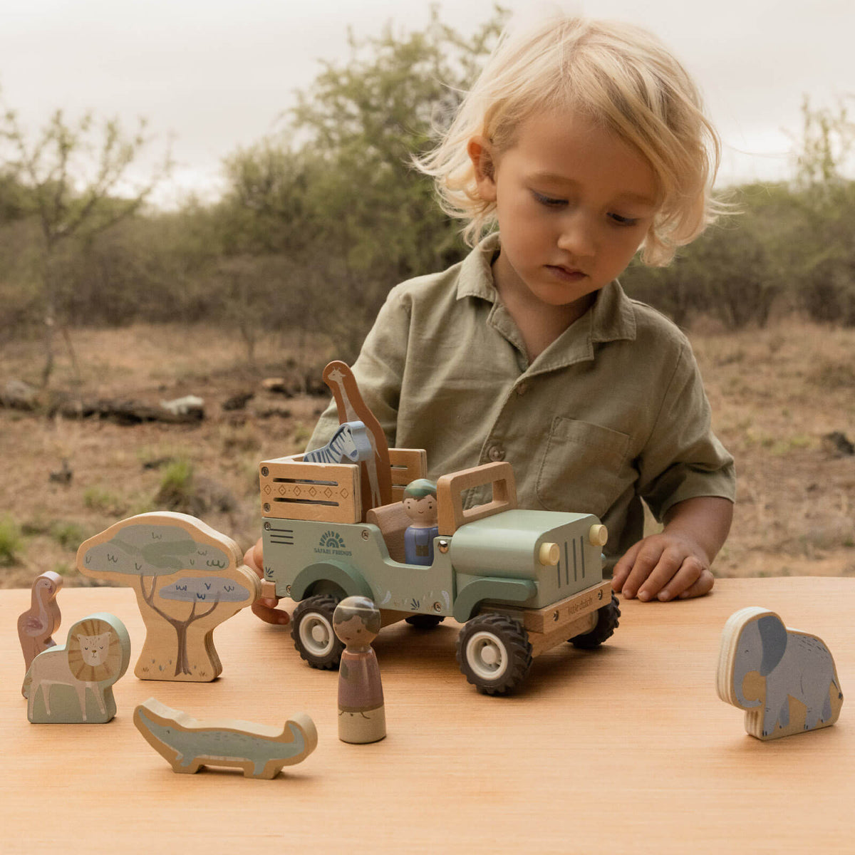 Wooden Safari Car With Animals