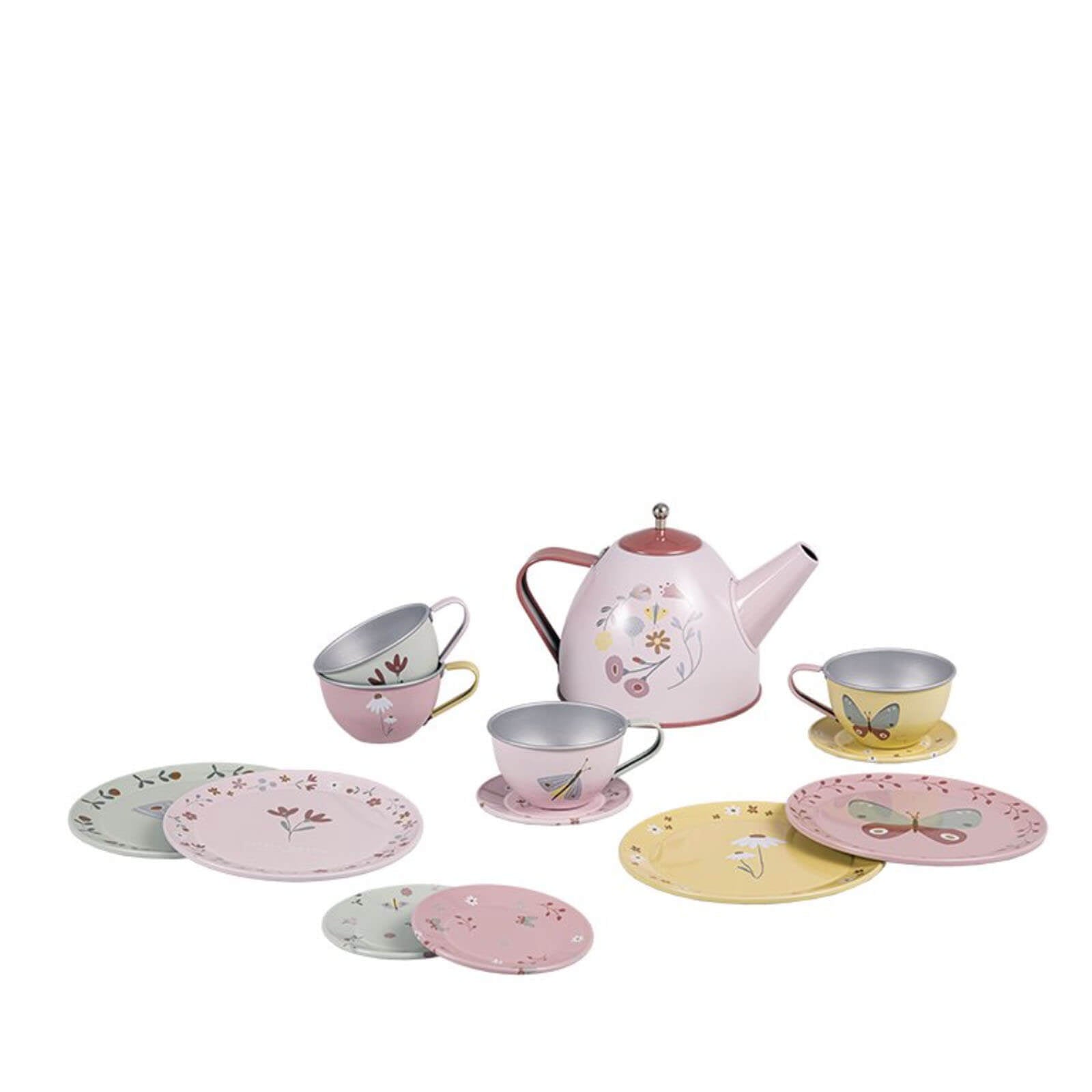 Tin Tea Set Flowers and Butterflies