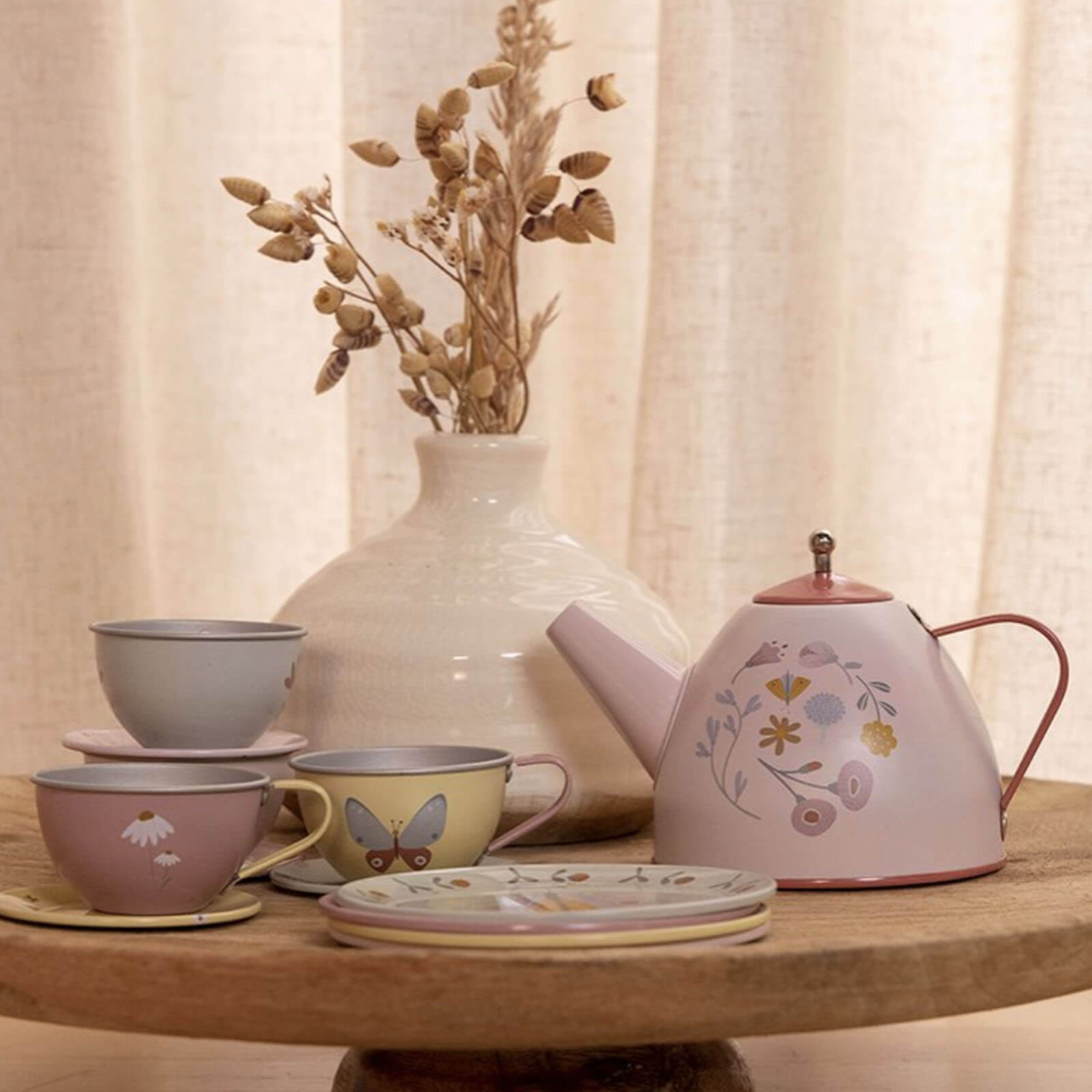 Tin Tea Set Flowers and Butterflies