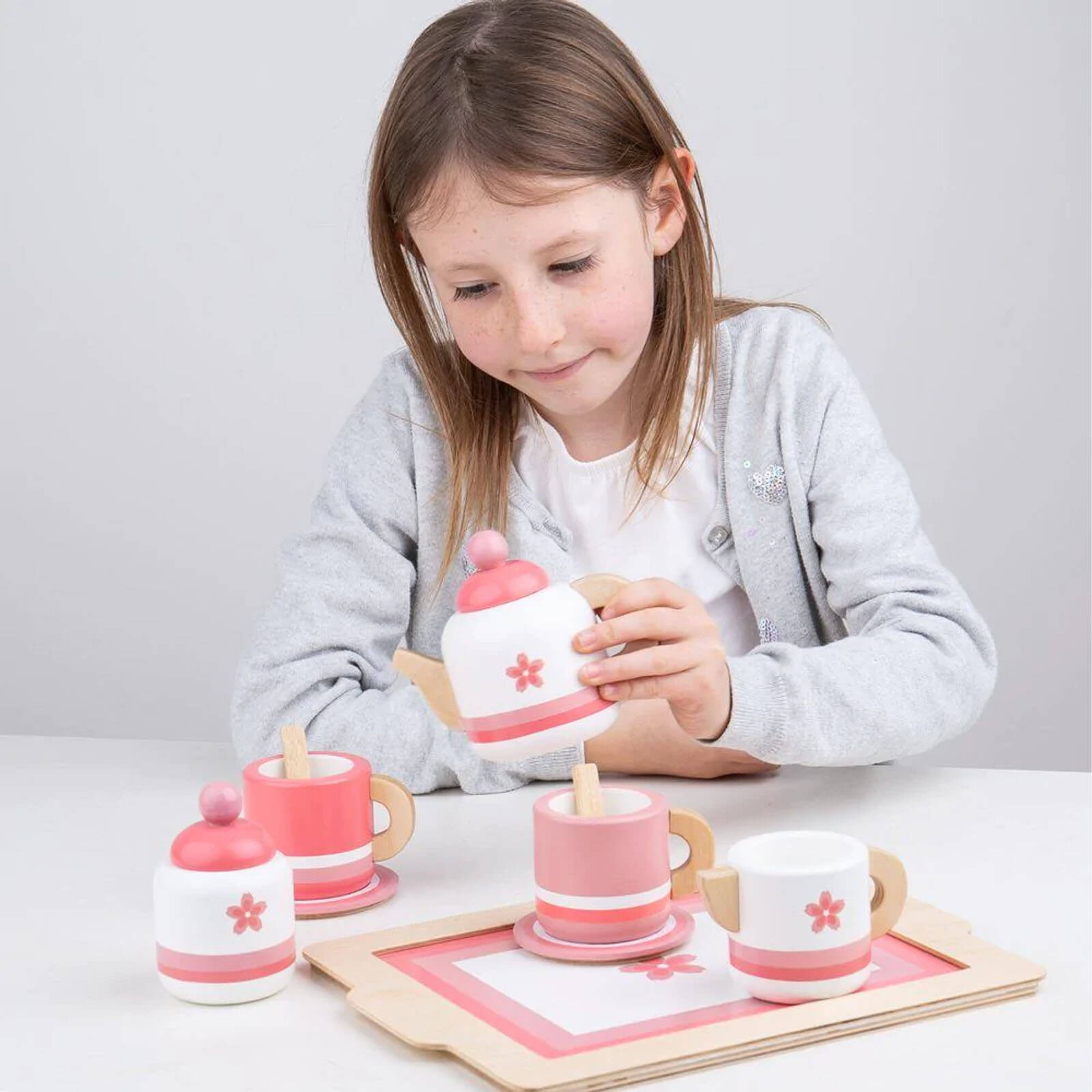 Wooden Pink Tea Set