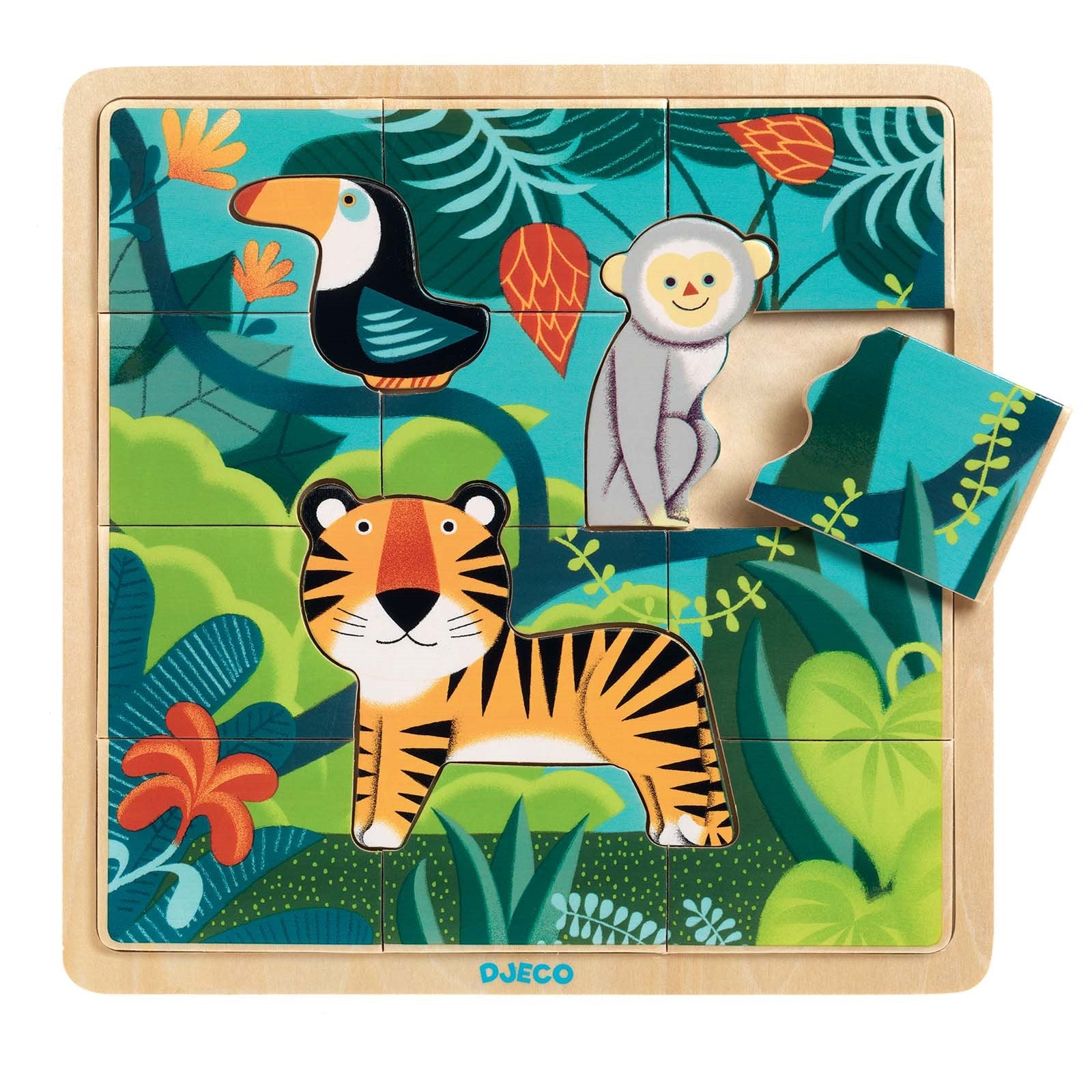 Wooden 12 Piece Puzzle Board - Jungle