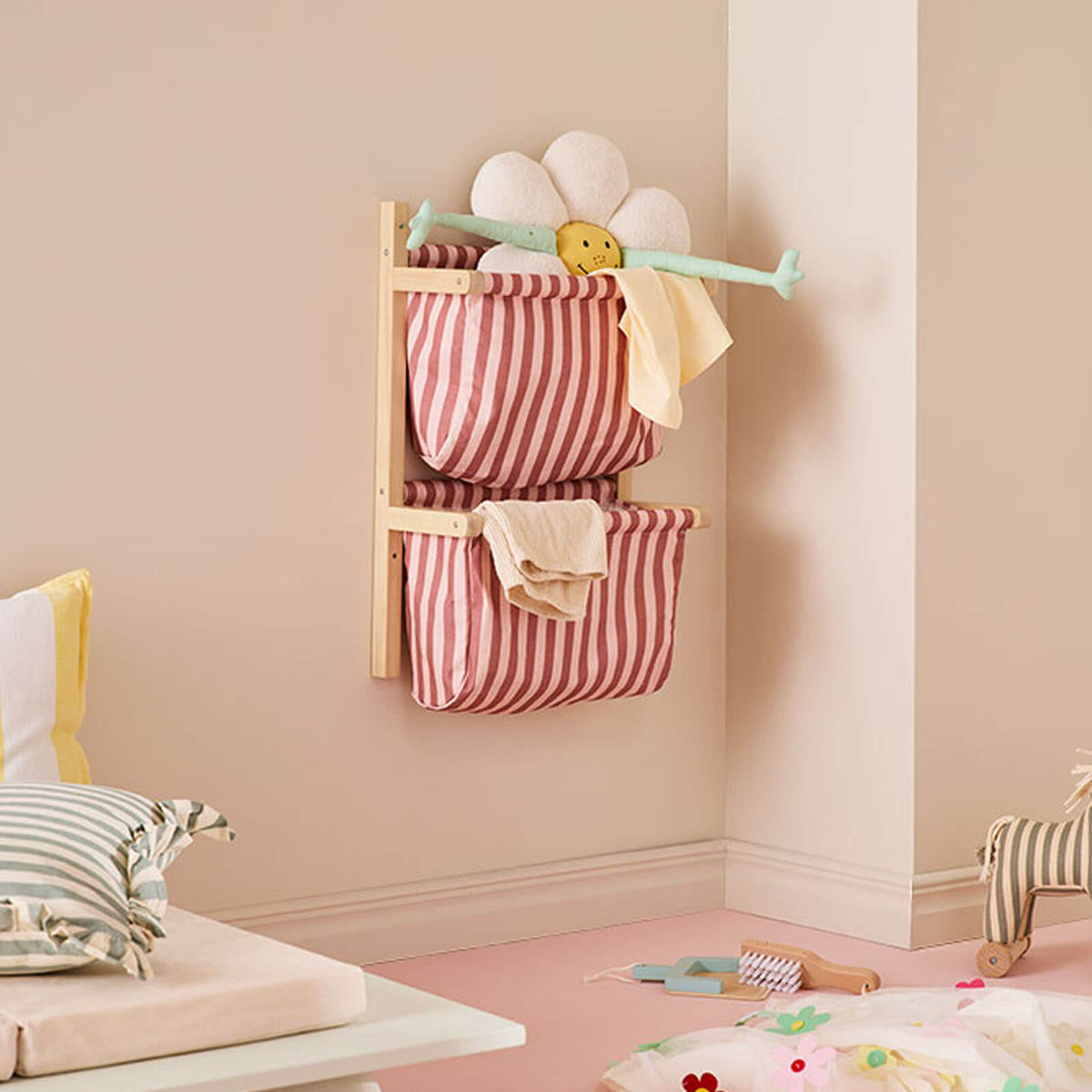Wall Storage Textile Stripe Clay Pink