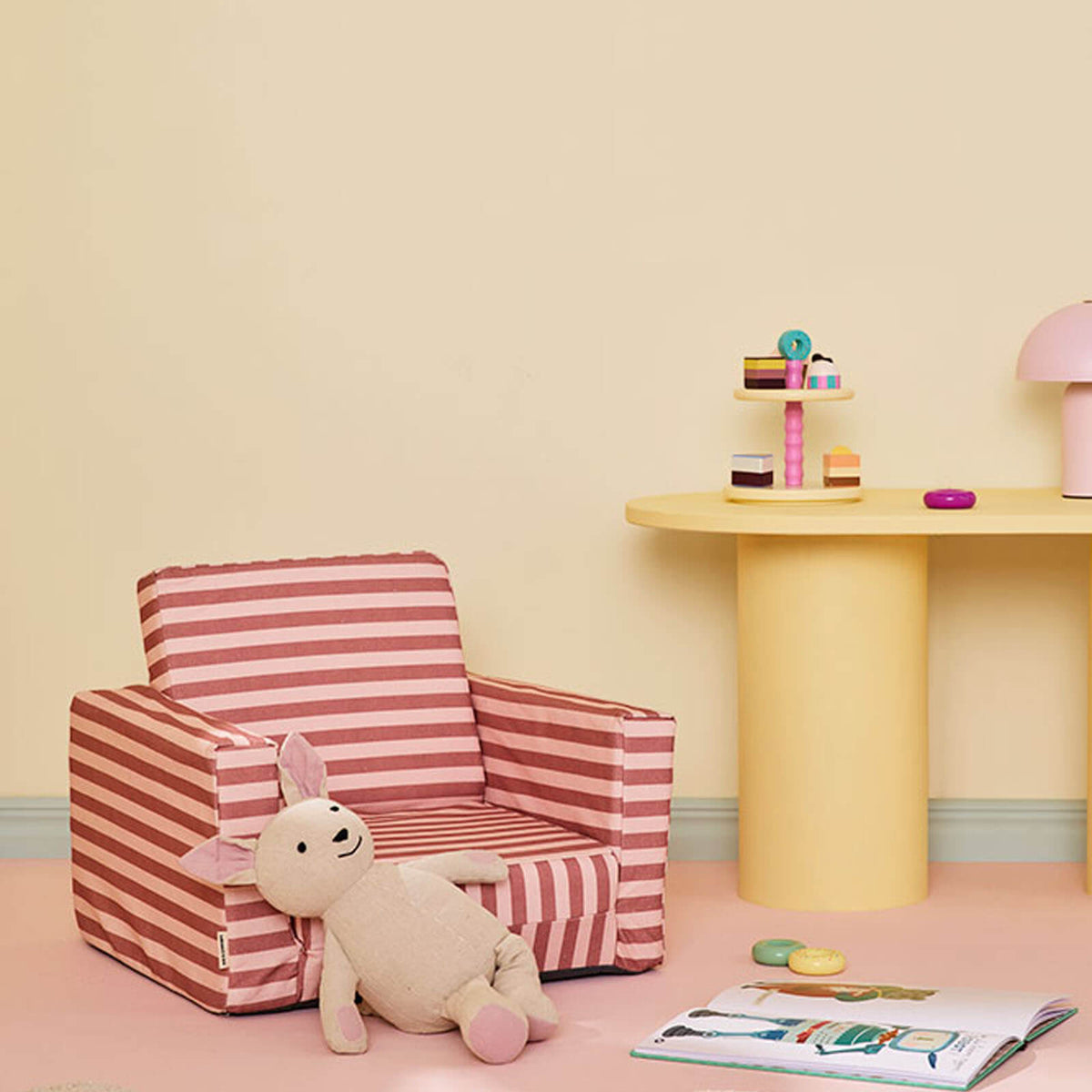 Foldable Armchair - Stripe Clay Pink