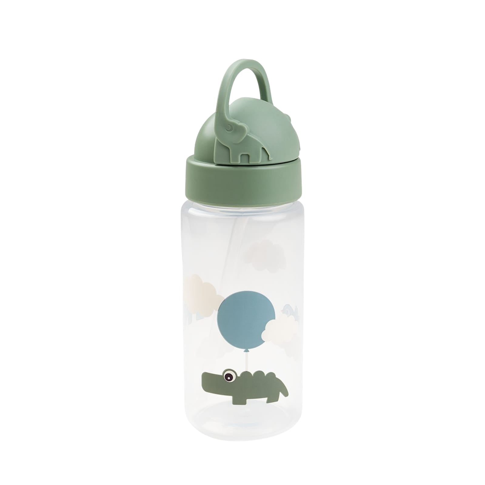 Straw Water Bottle - Happy Clouds Green