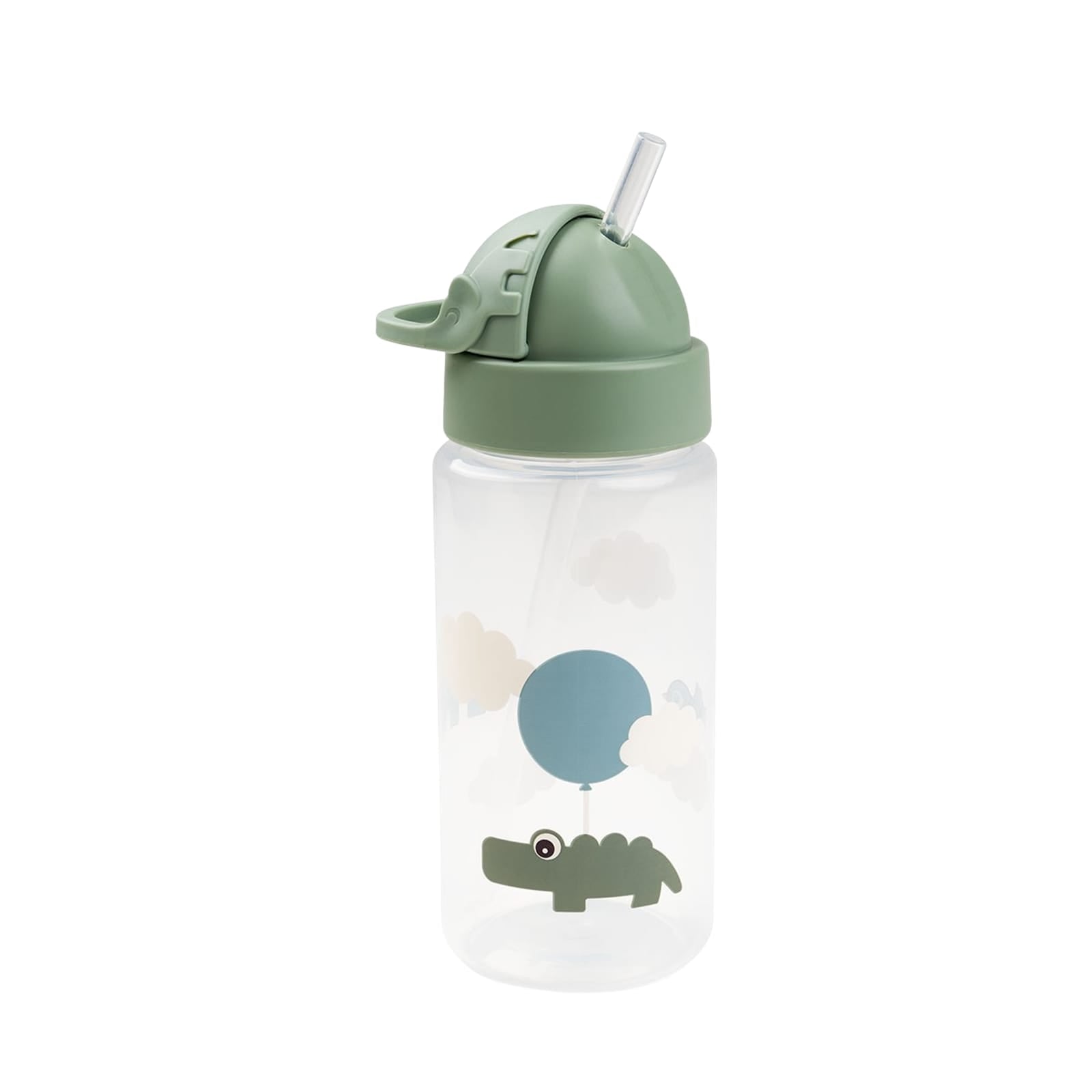 Straw Water Bottle - Happy Clouds Green