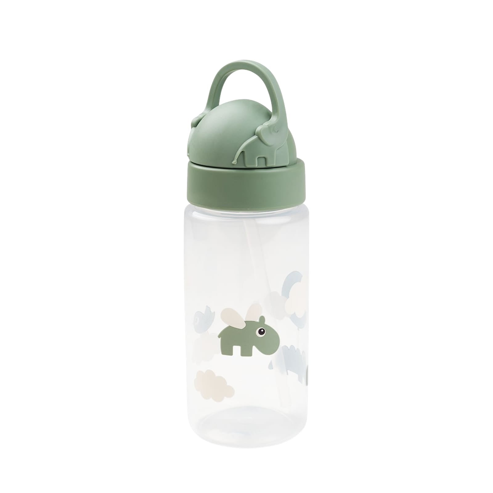 Straw Water Bottle - Happy Clouds Green