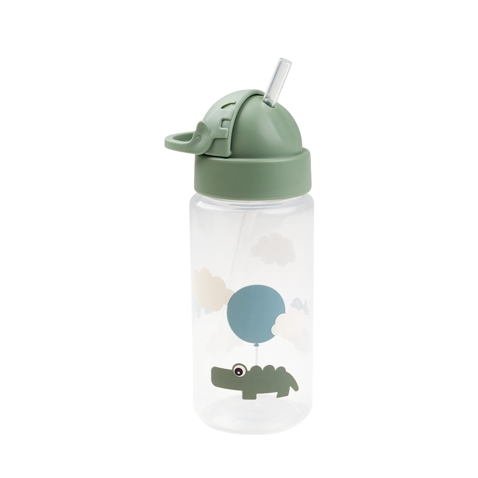 Straw Water Bottle - Happy Clouds Green