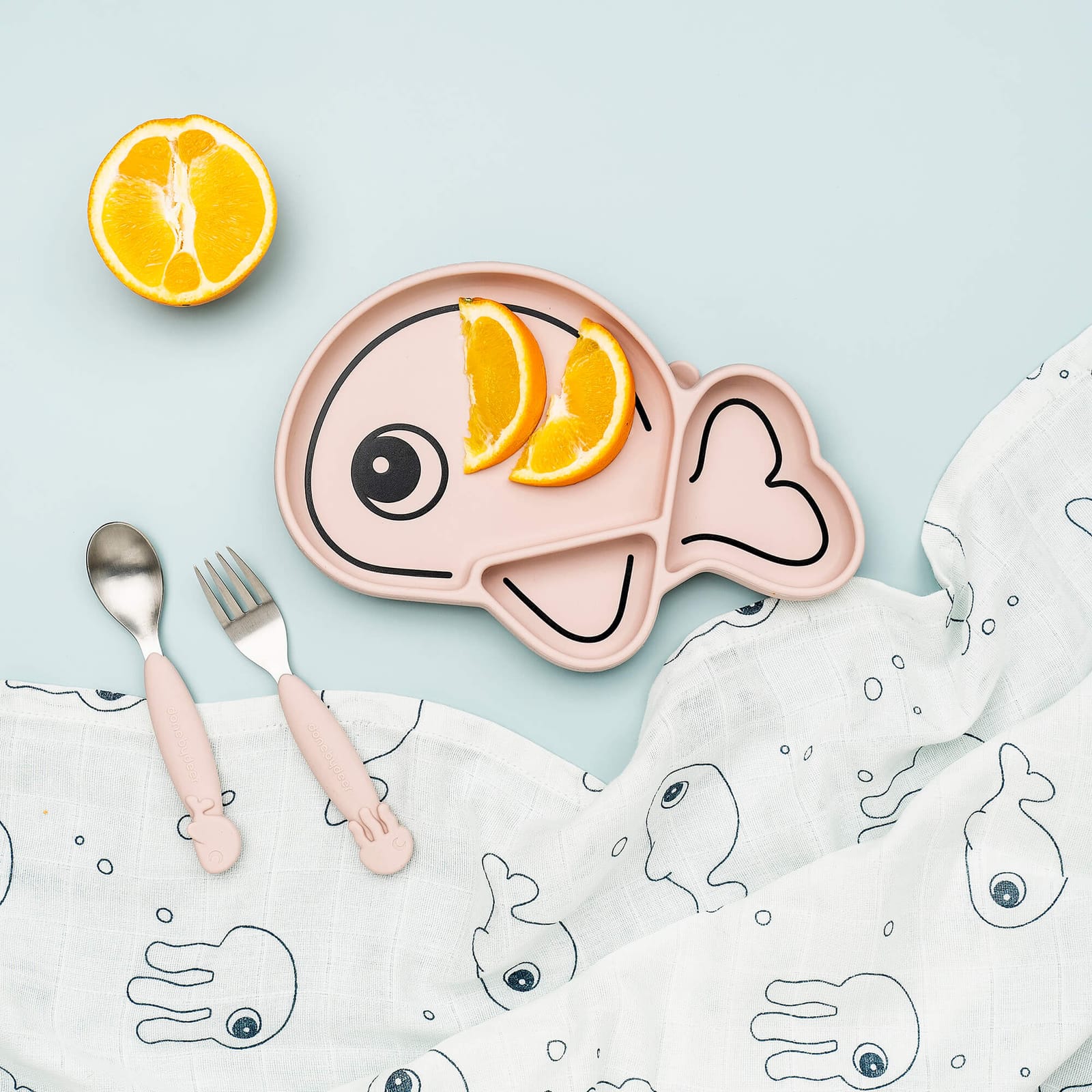 Easy Grip Spoon and Fork Set - Sea Friends Powder