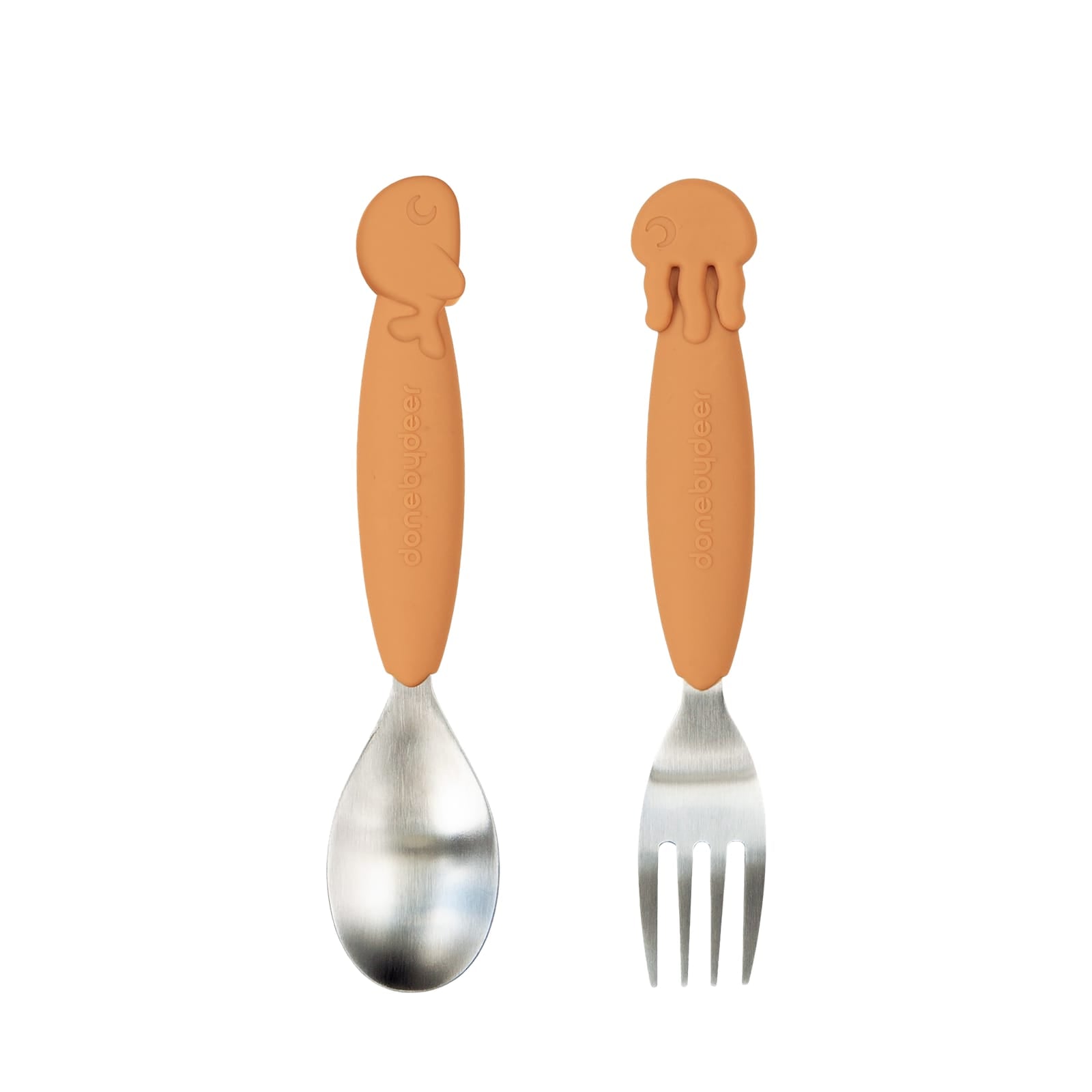 Easy Grip Spoon and Fork Set - Sea Friends Mustard