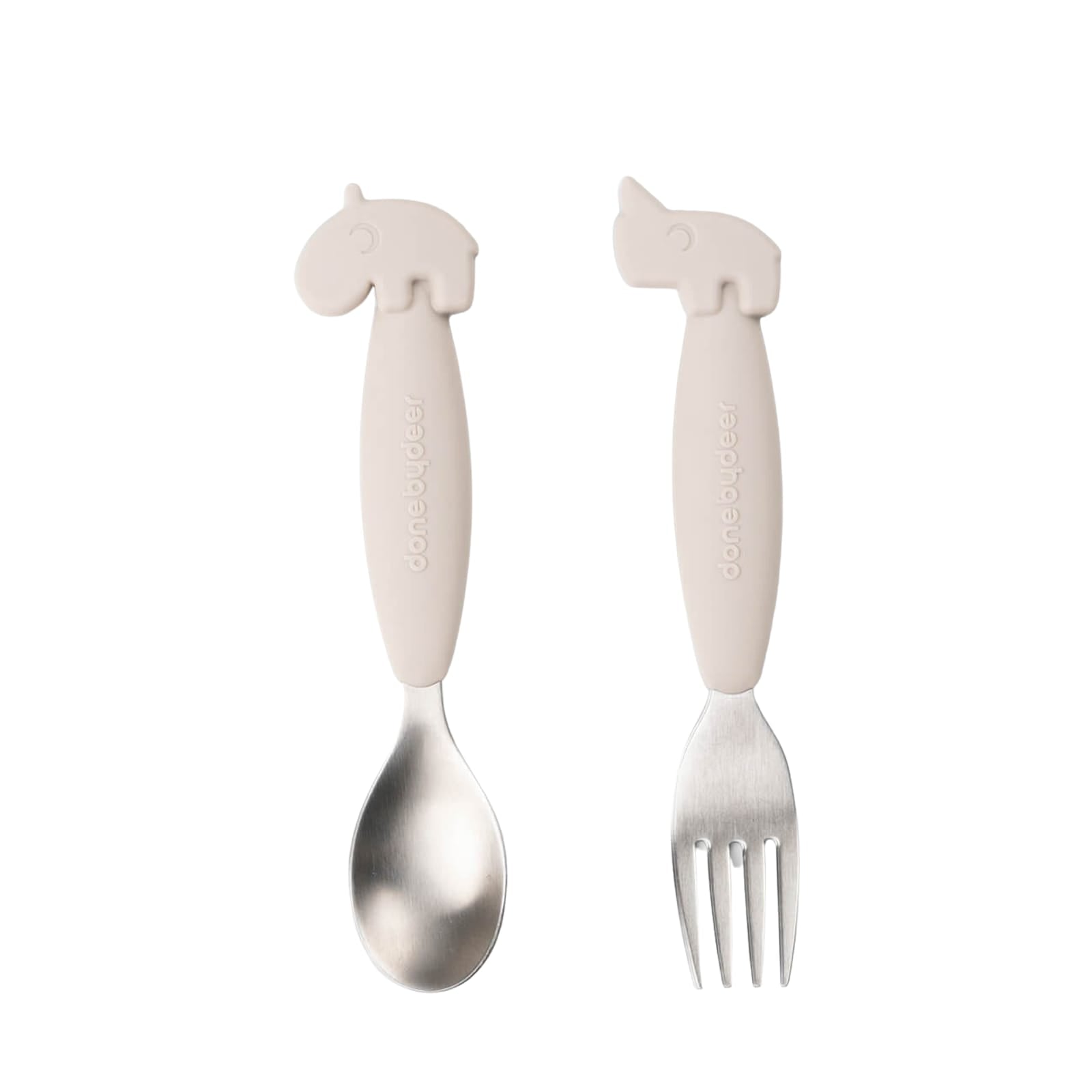 Easy Grip Spoon and Fork Set - Deer Friends Sand