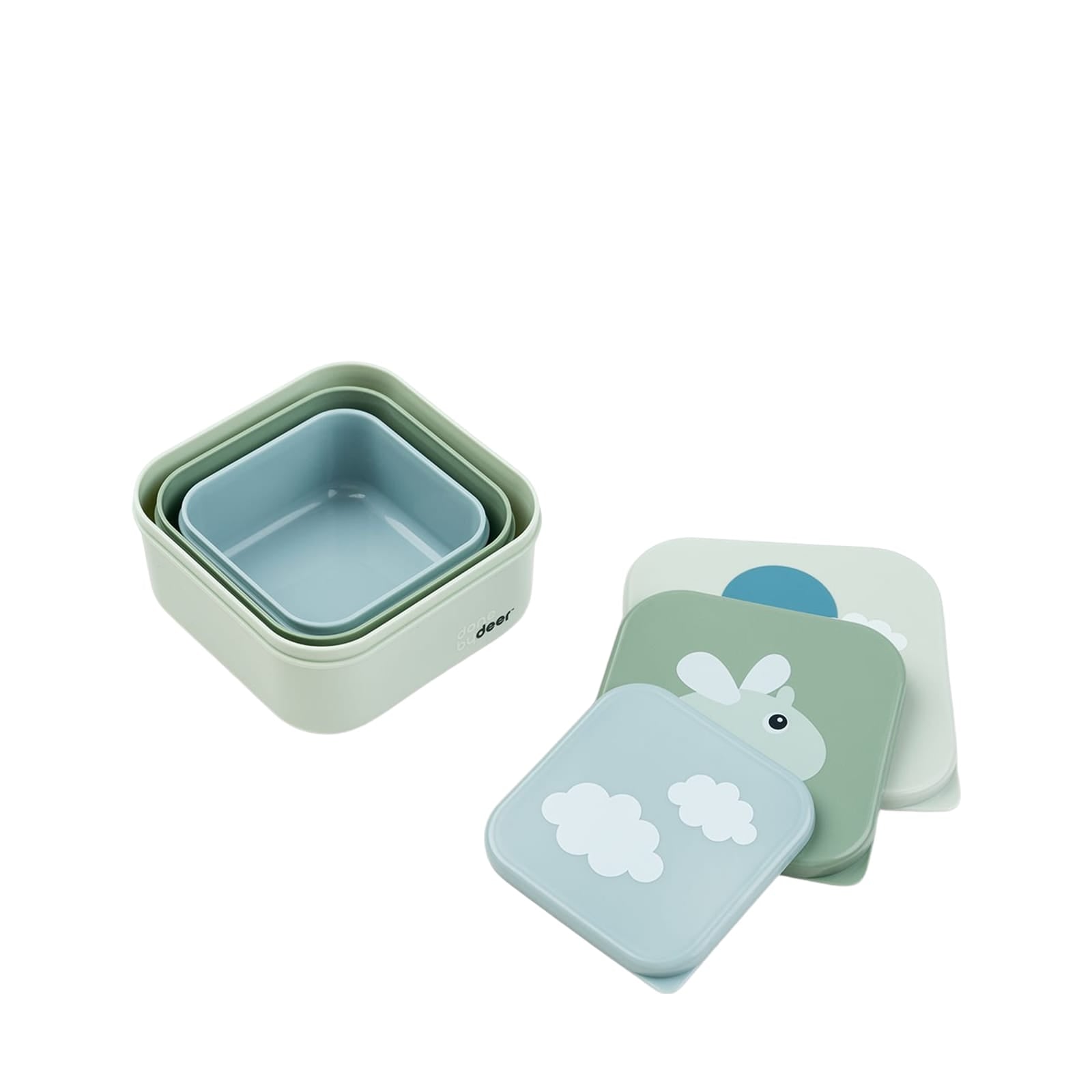 Snack Box Set 3 Pieces - Happy Clouds Green