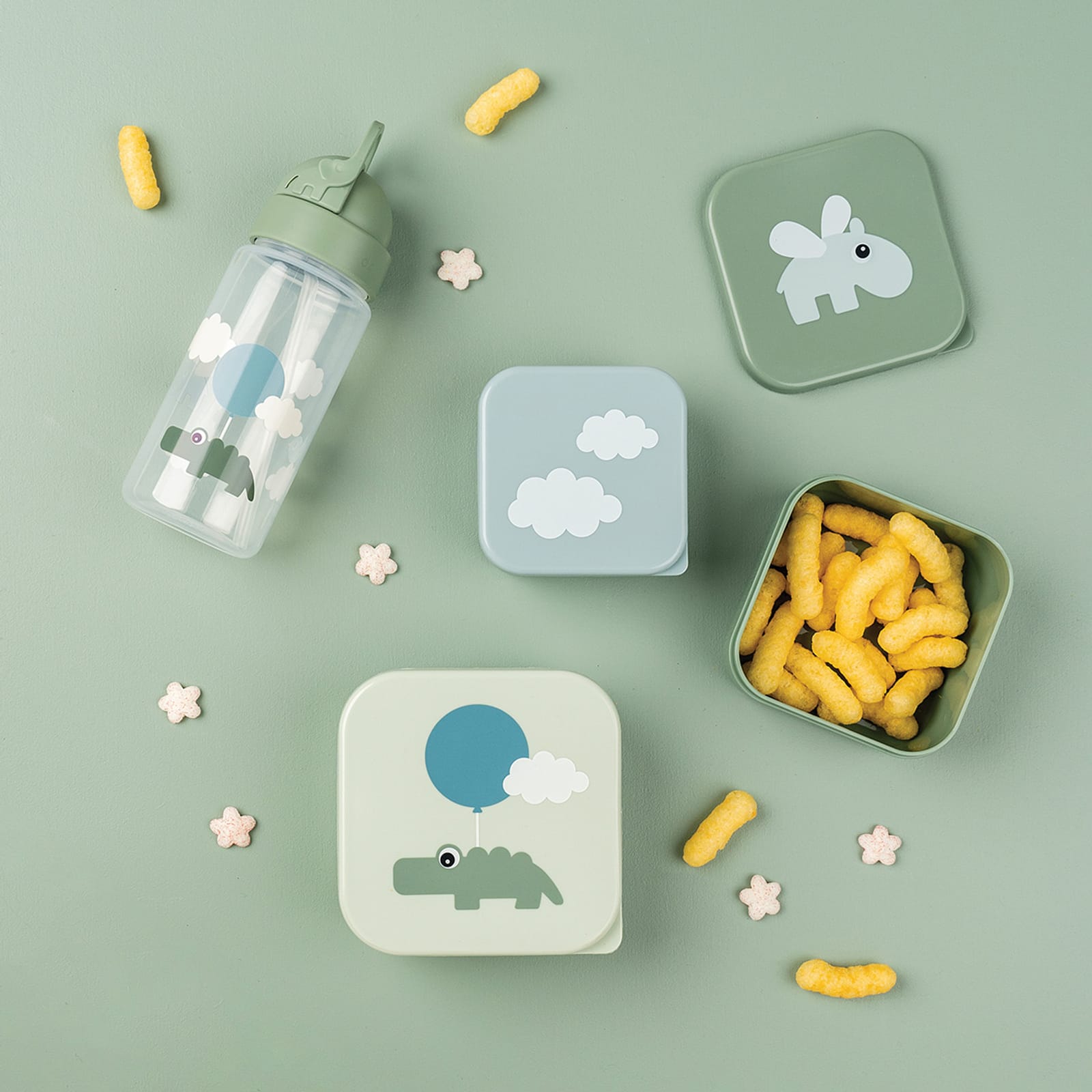 Snack Box Set 3 Pieces - Happy Clouds Green