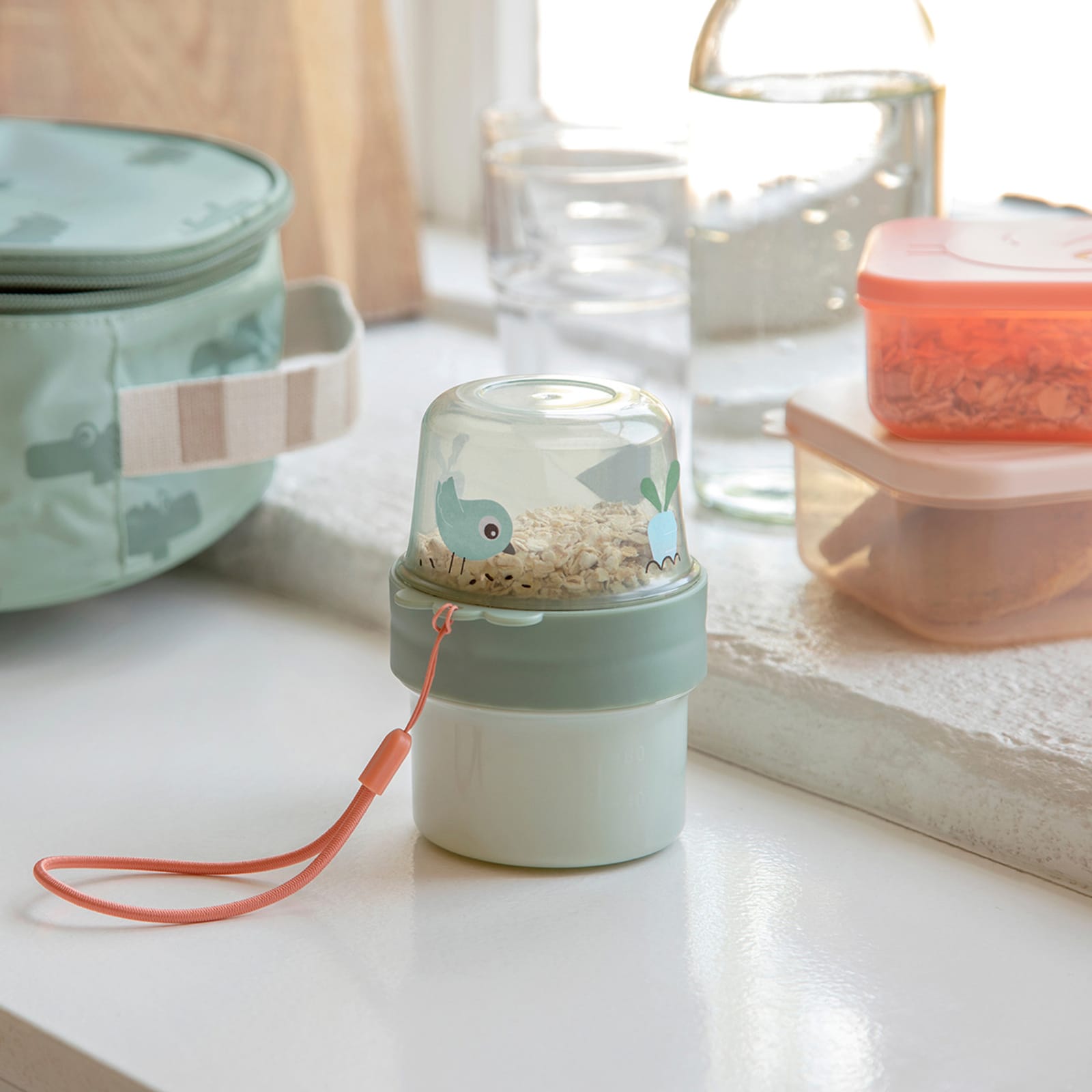 2 Way Small Snack Container - Birdee Green