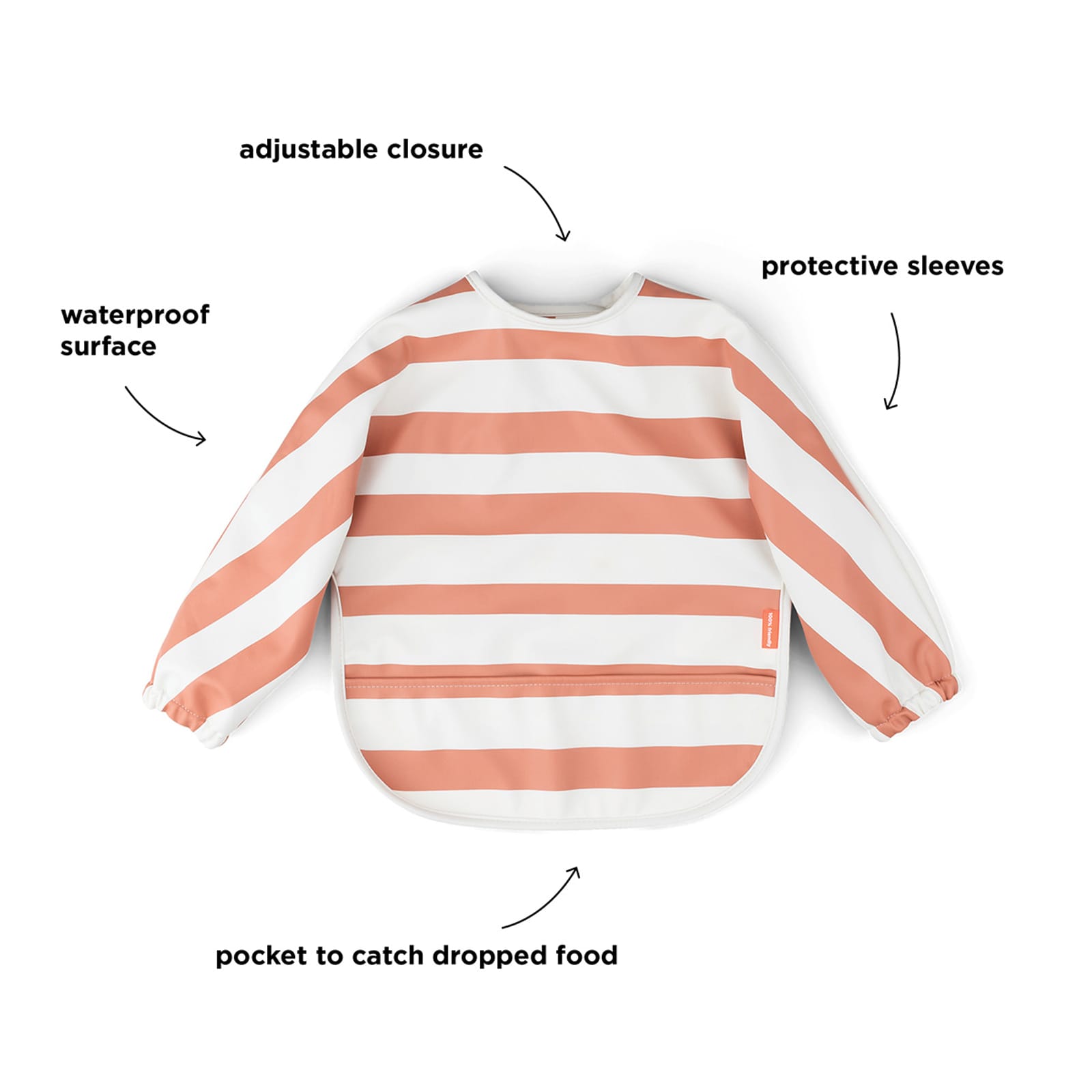 Sleeved Pocket Bib - Stripes Papaya