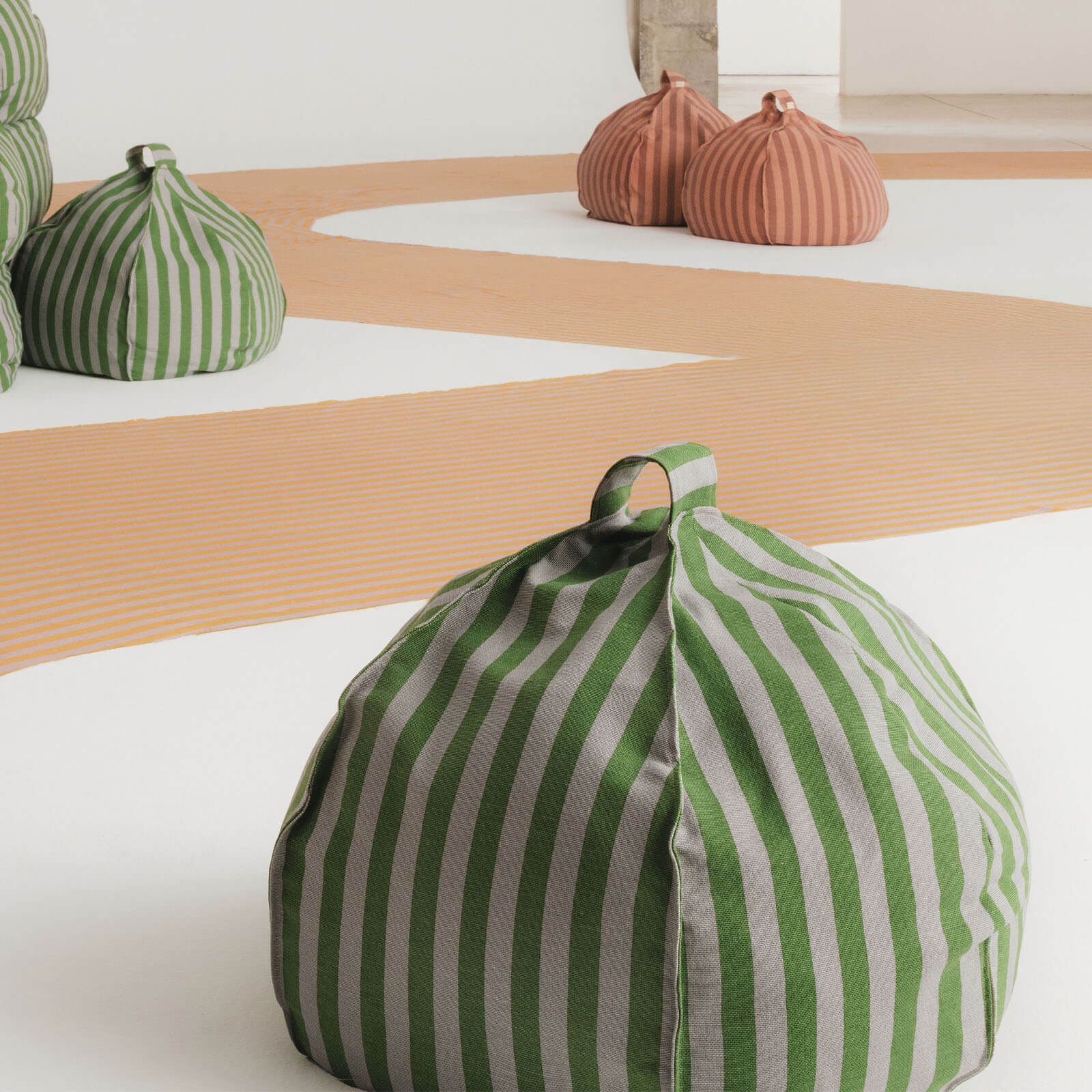 Round Beanbag Vibes - Green Blue Stripes