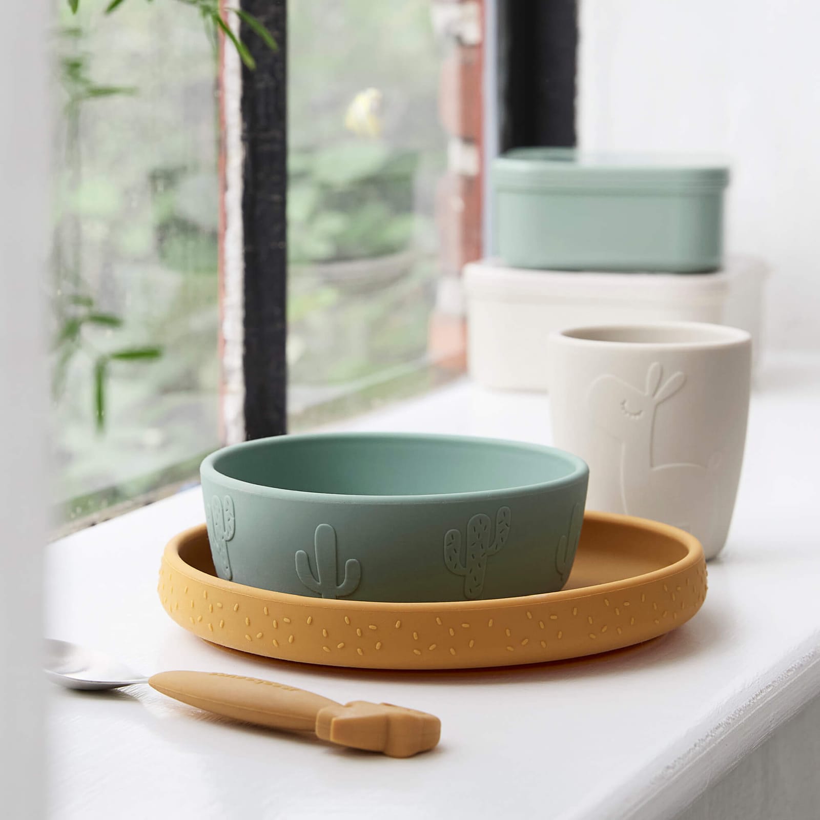 Stick and Stay Dinner Set - Lalee Green-Mustard-Sand