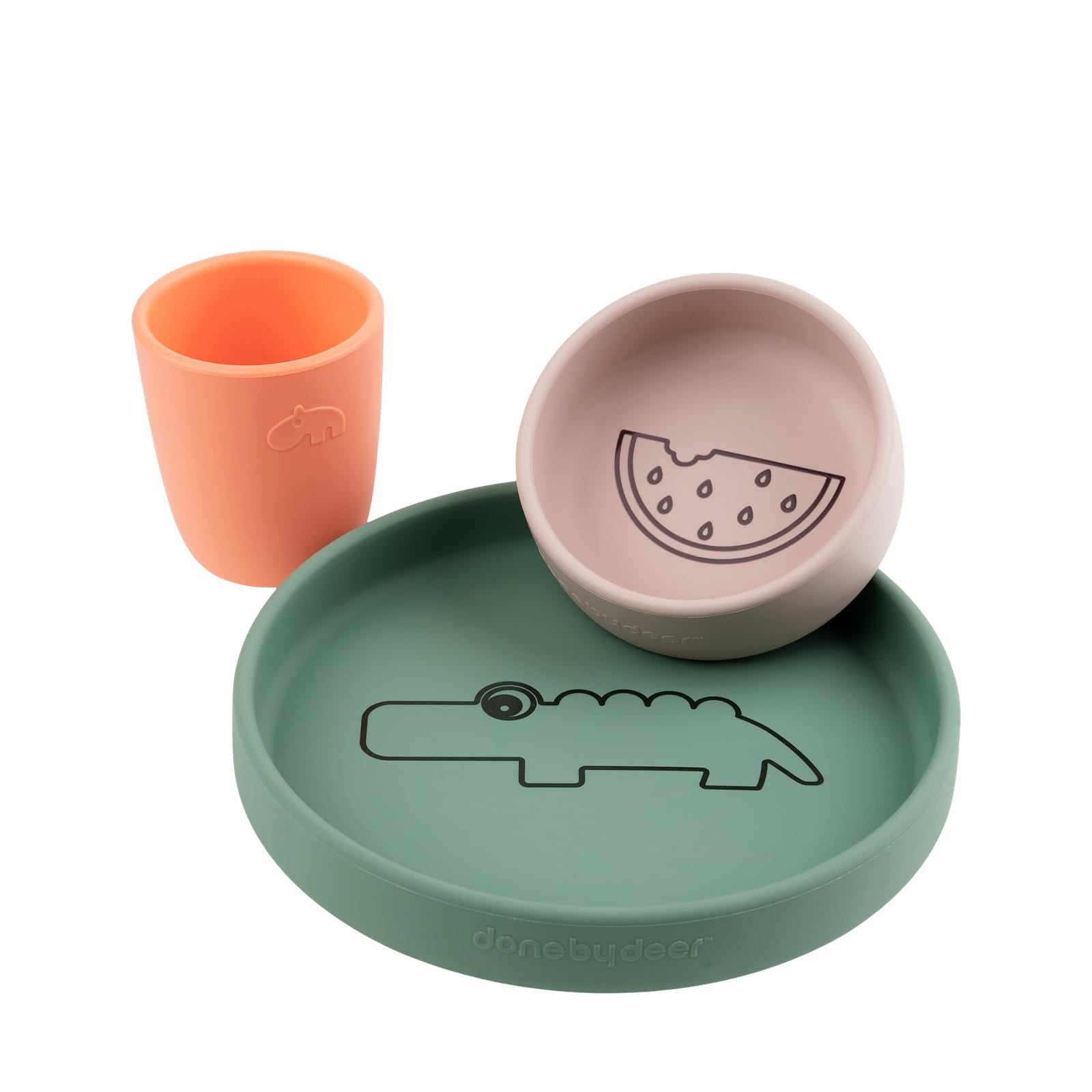 Silicone Dinner Set - Croco Green-Powder-Coral