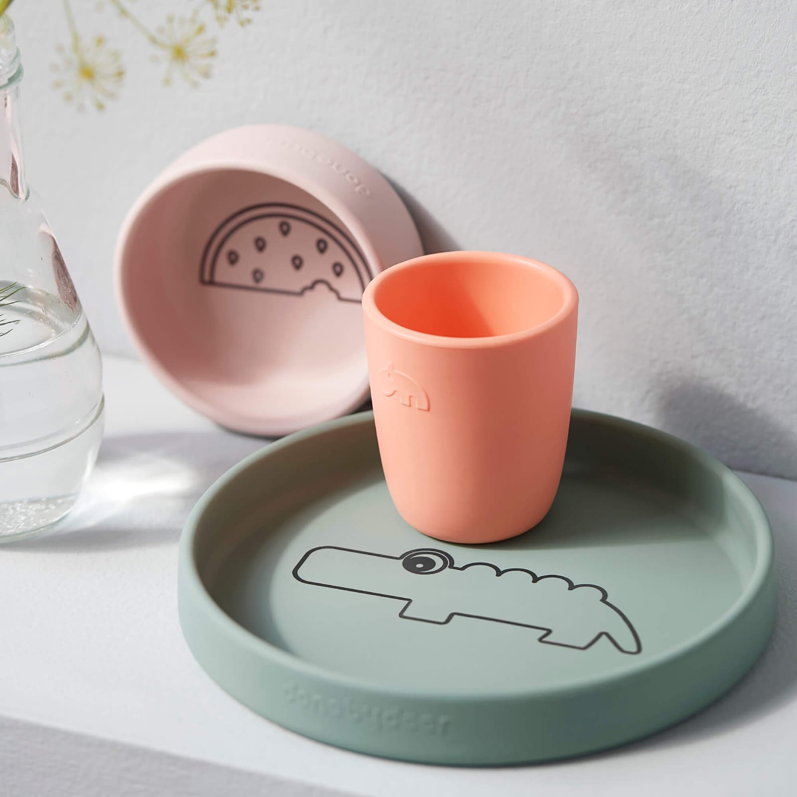 Silicone Dinner Set - Croco Green-Powder-Coral