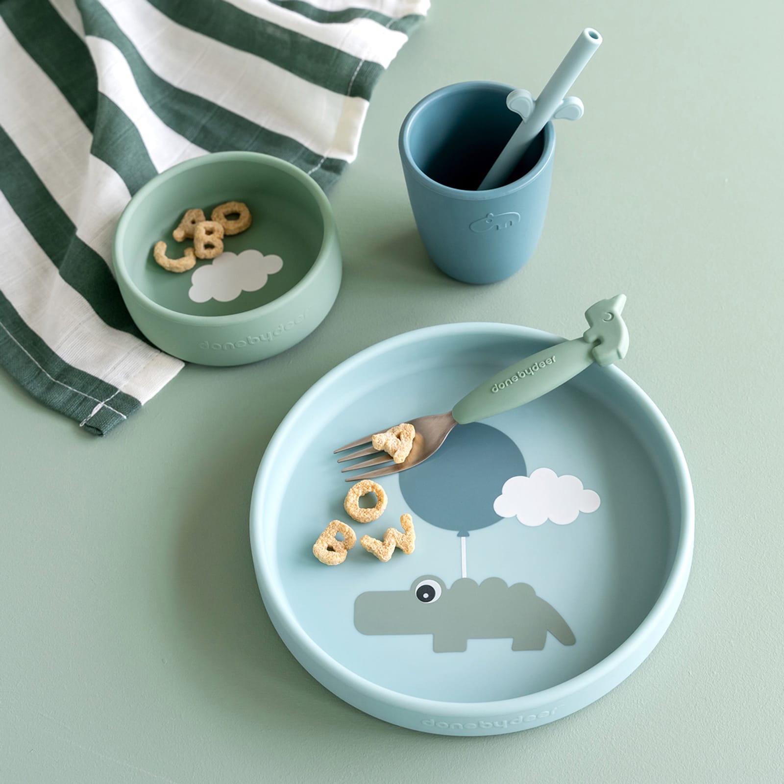 Silicone Dinner Set - Happy Clouds Blue