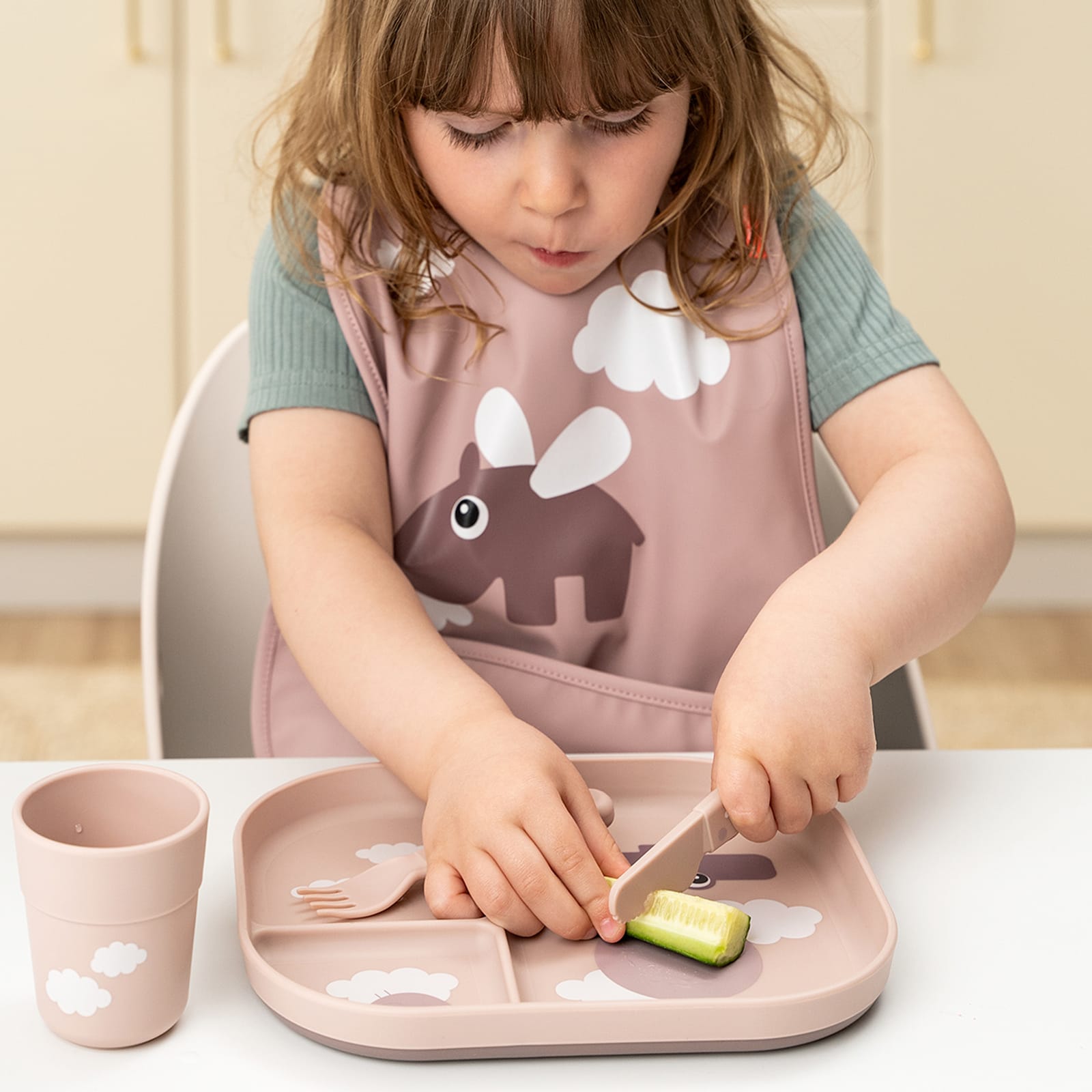 Anti Slip Compartment Plate - Happy Clouds Powder