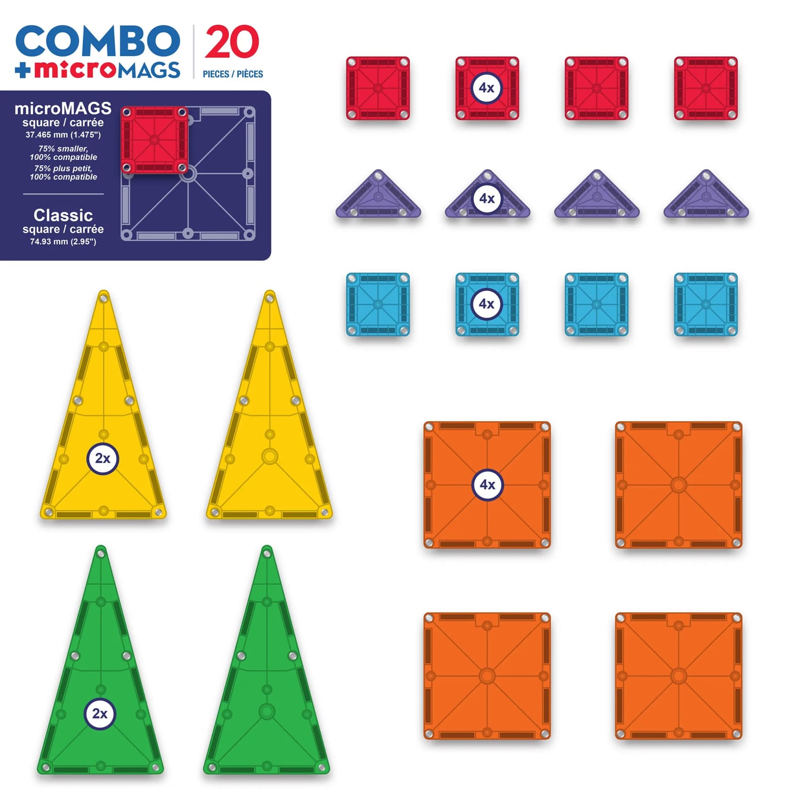 Combo Classic Tiles with microMAGS - 20 Piece Combo Set