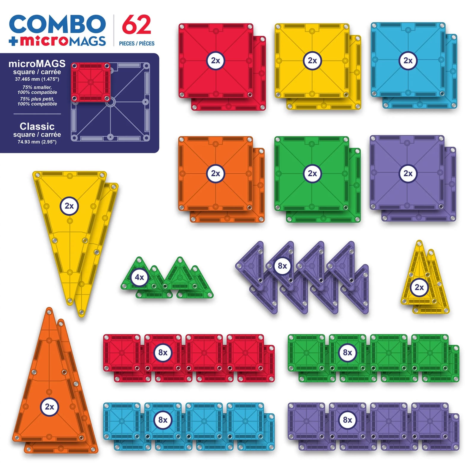 Combo Classic Tiles with microMAGS - 62 Piece Combo Set