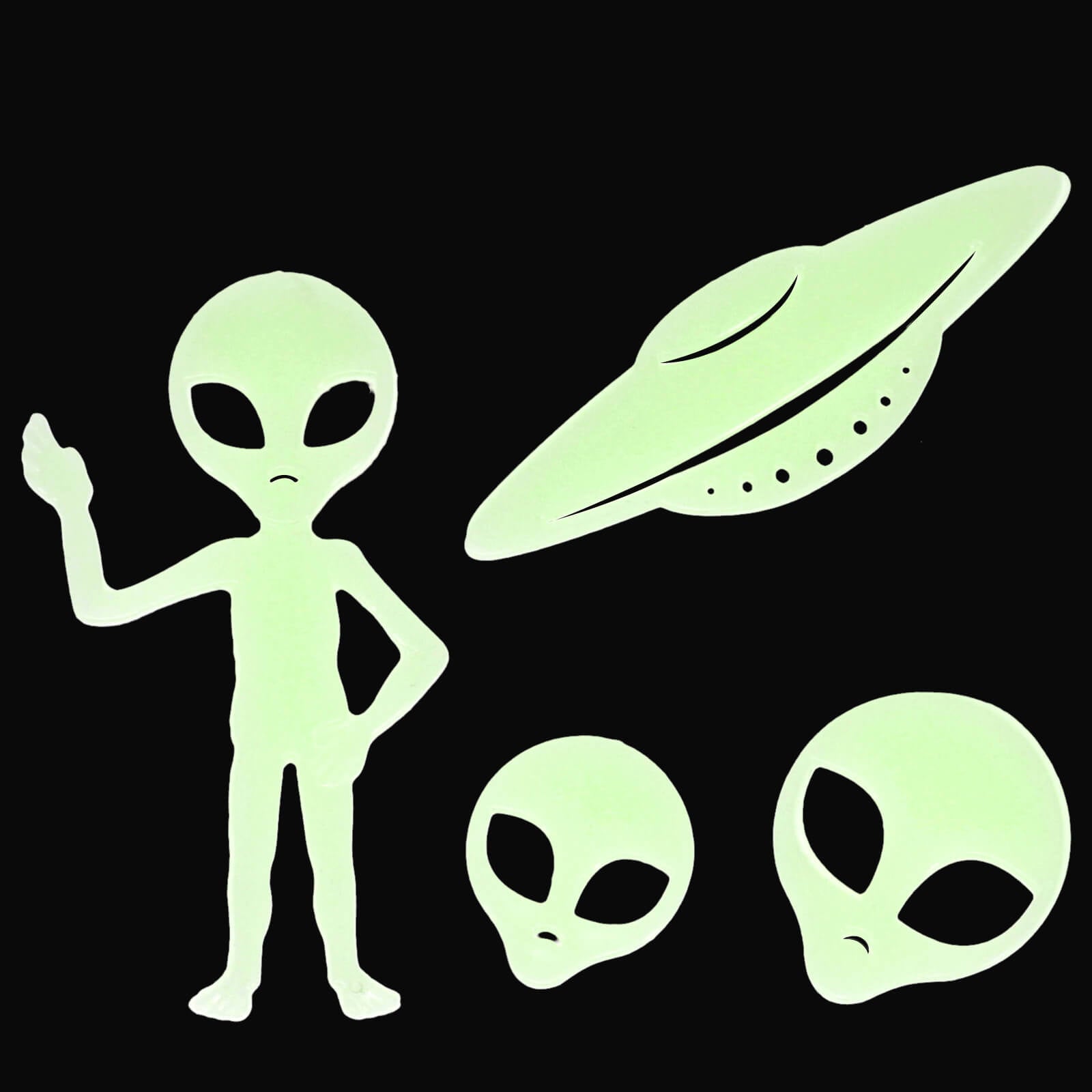 Glow In The Dark 25 Stick On Shapes - Aliens