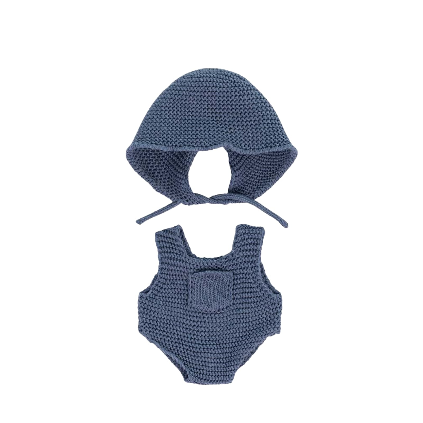 Knitted Doll Outfit Navy Romper and Hood - 21cm