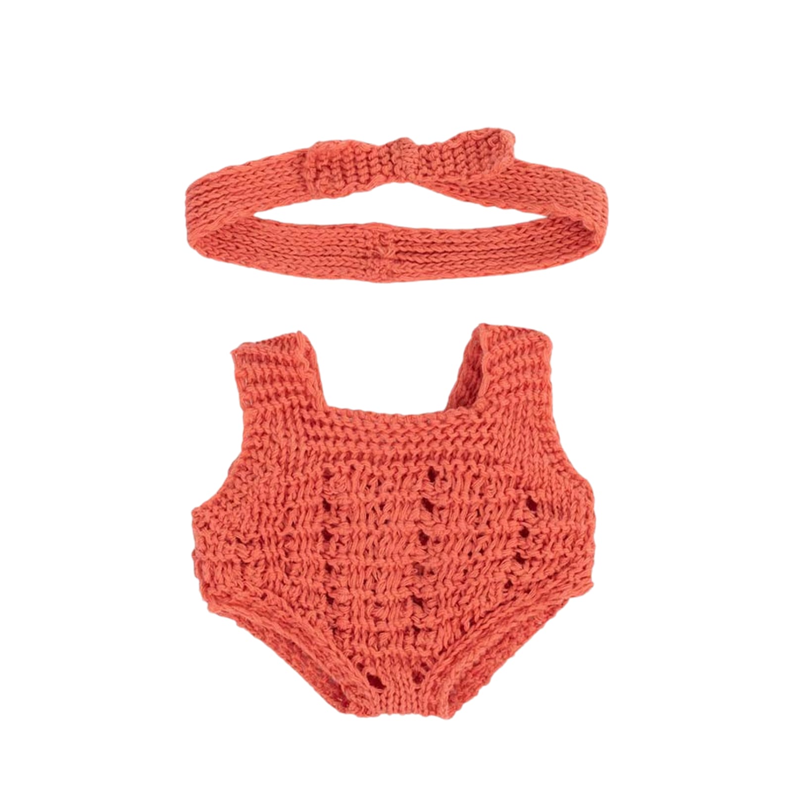 Knitted Doll Outfit Rust Romper and Headband - 21cm