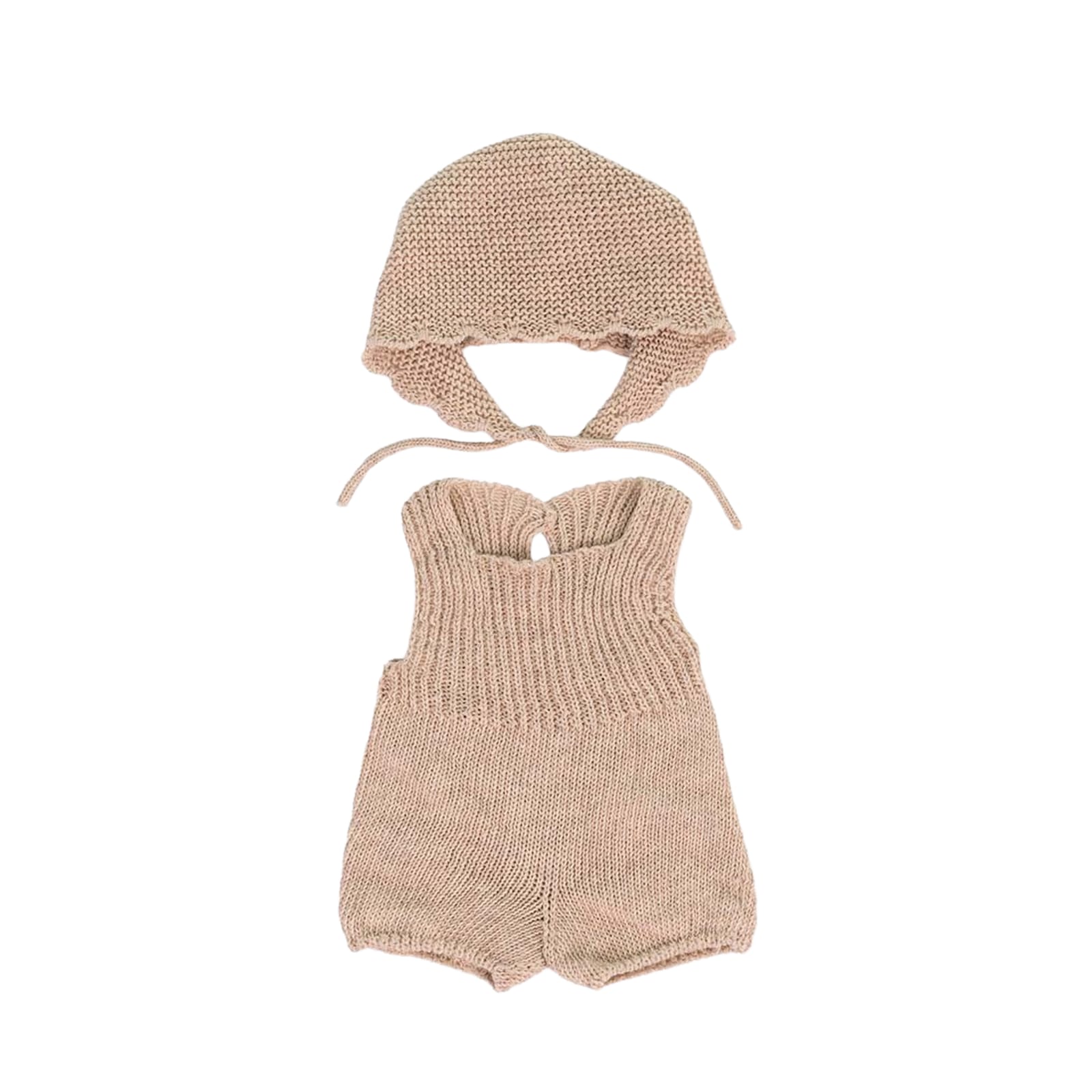 Knitted Doll Outfit Beige Romper and Bonnet - 38cm