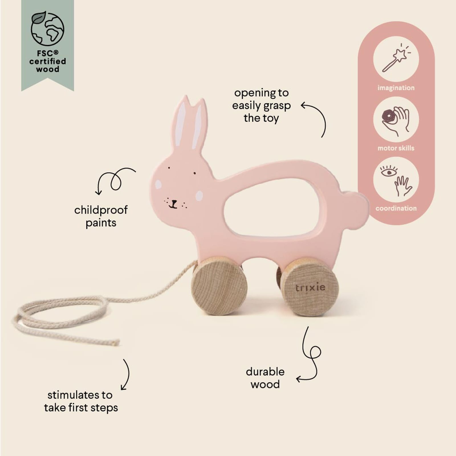 Wooden Pull Along Toy - Mrs Rabbit