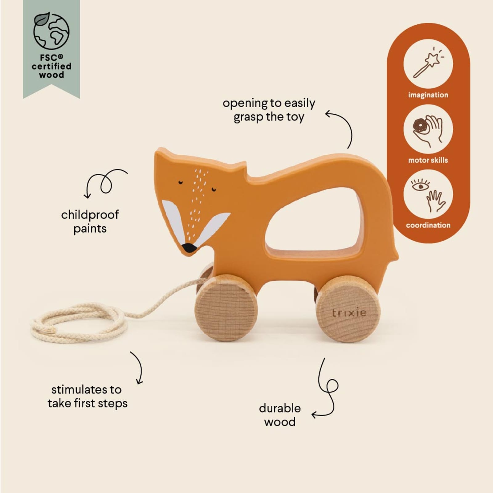 Wooden Pull Along Toy - Mr Fox