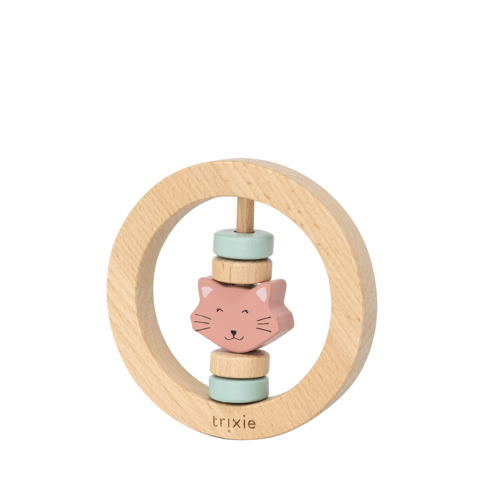 Wooden Round Rattle - Mrs Cat