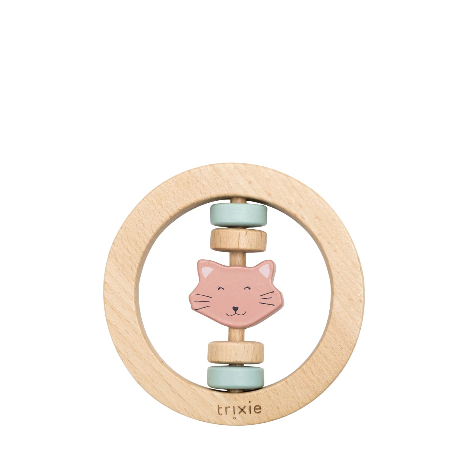 Wooden Round Rattle - Mrs Cat