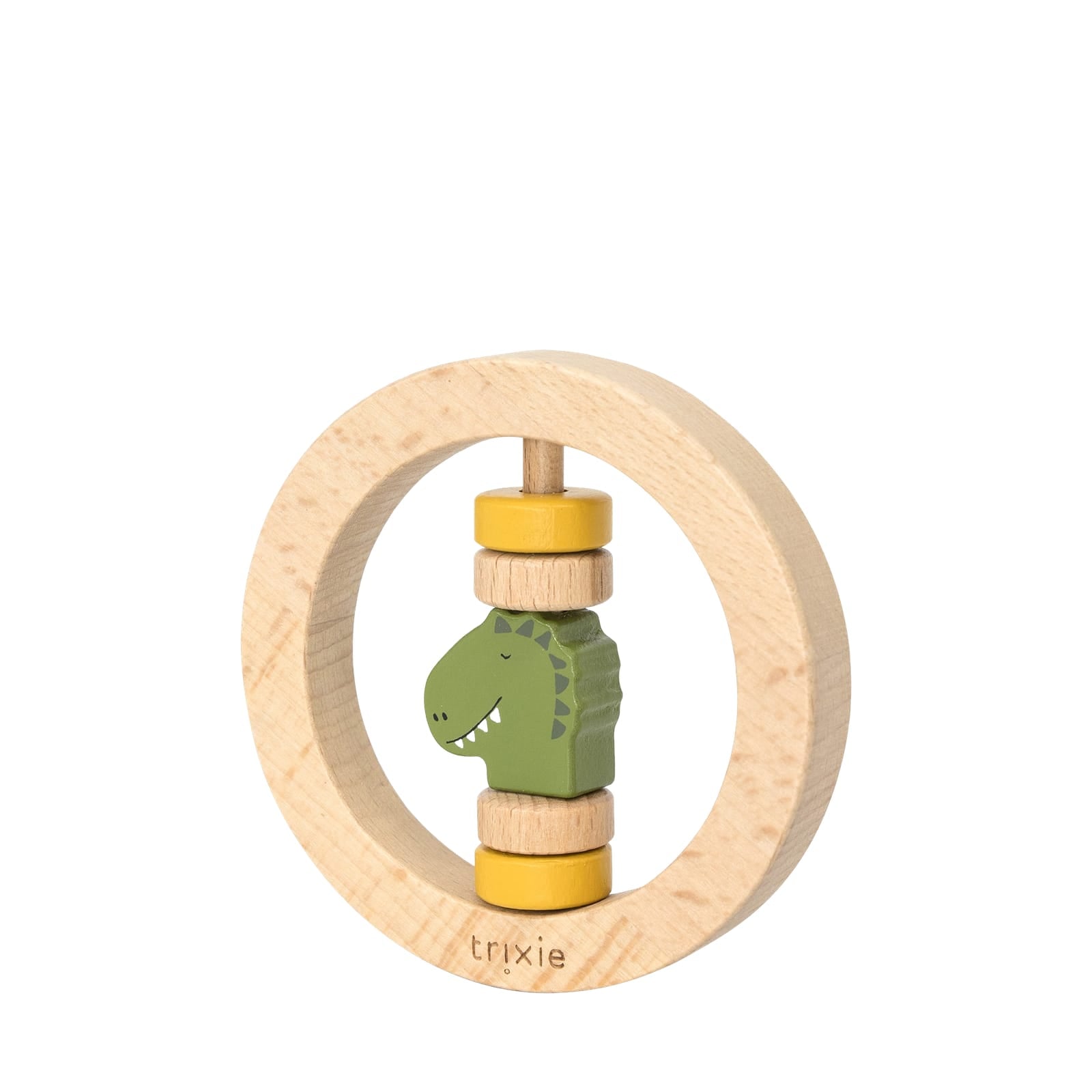 Wooden Round Rattle - Mr Dino