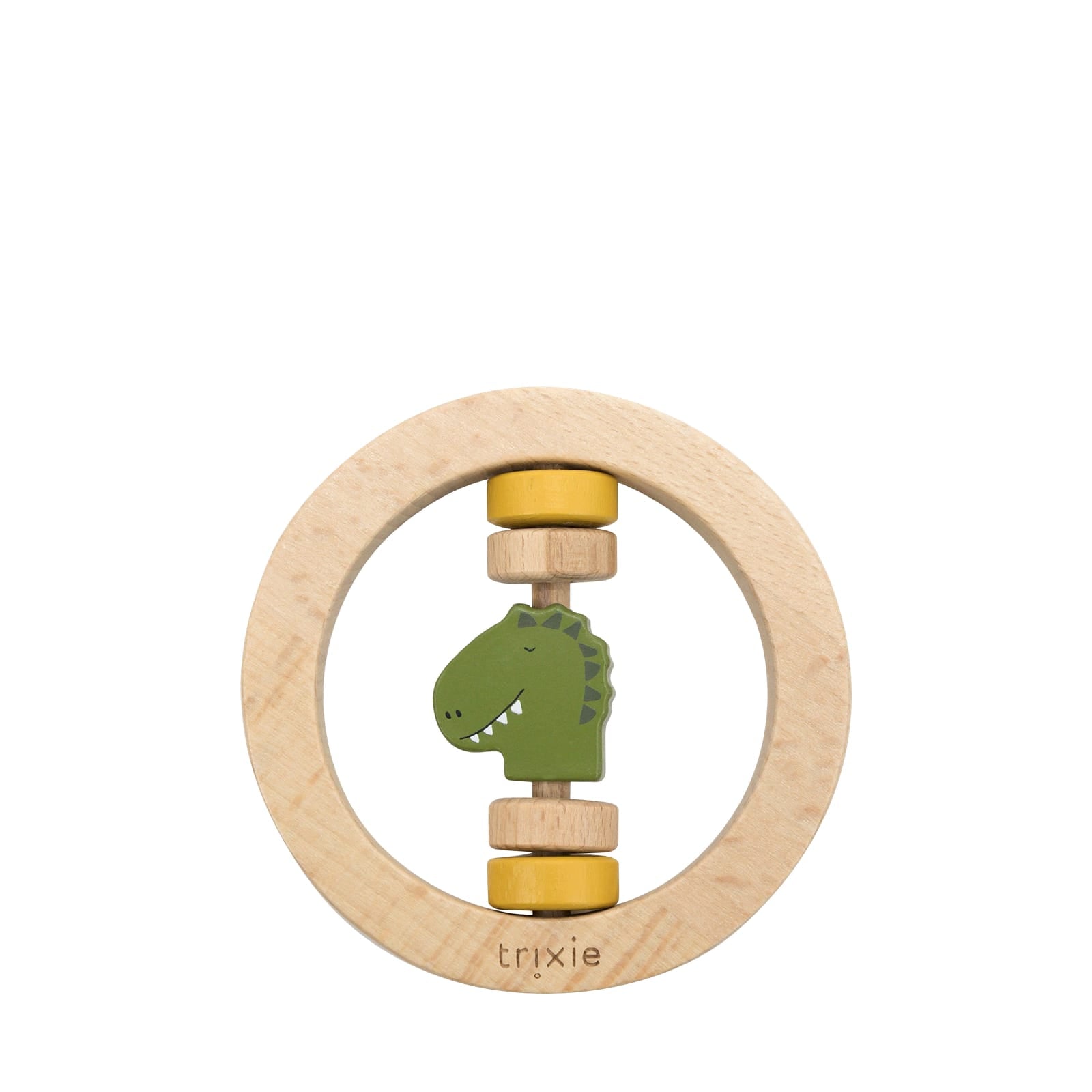 Wooden Round Rattle - Mr Dino